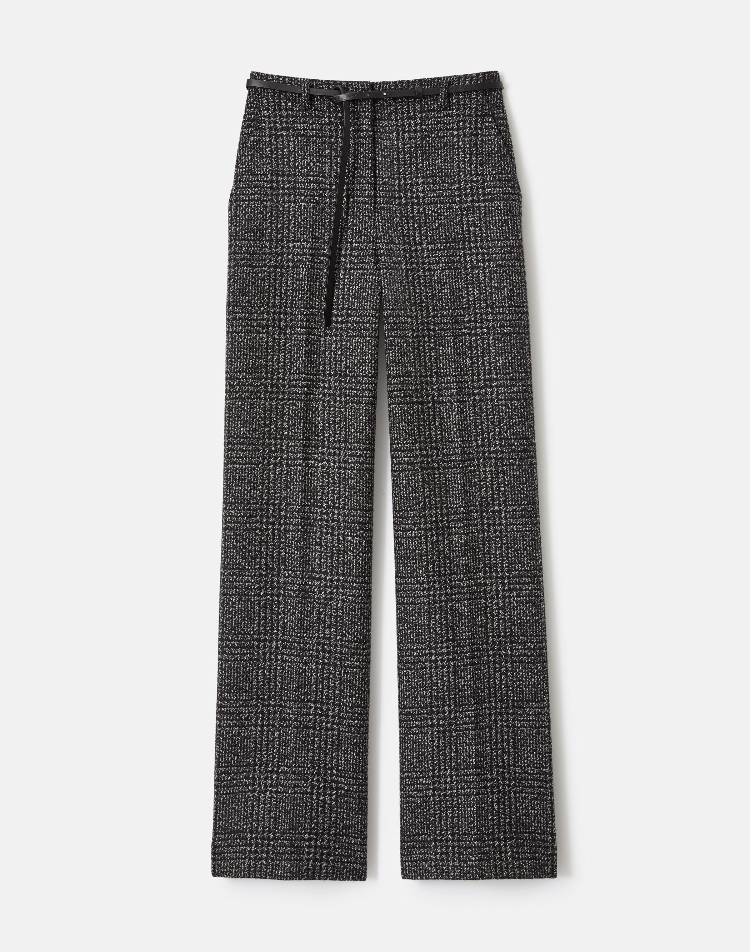 Plaid Wool-Cashmere Mouliné Clark Wide Leg Pant