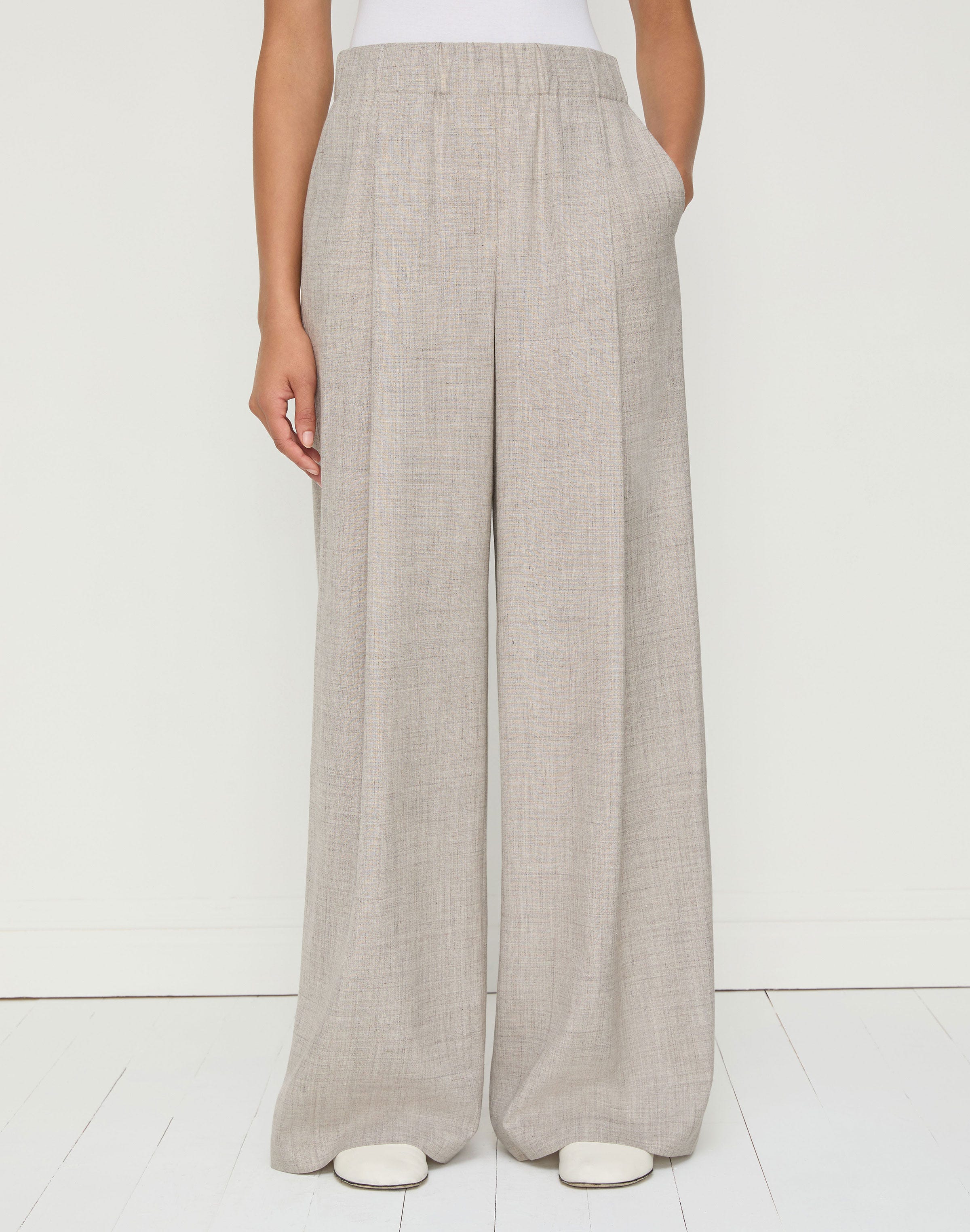 Plus-Size Tropical Wool-Silk Astor Pleated Wide Leg Pant