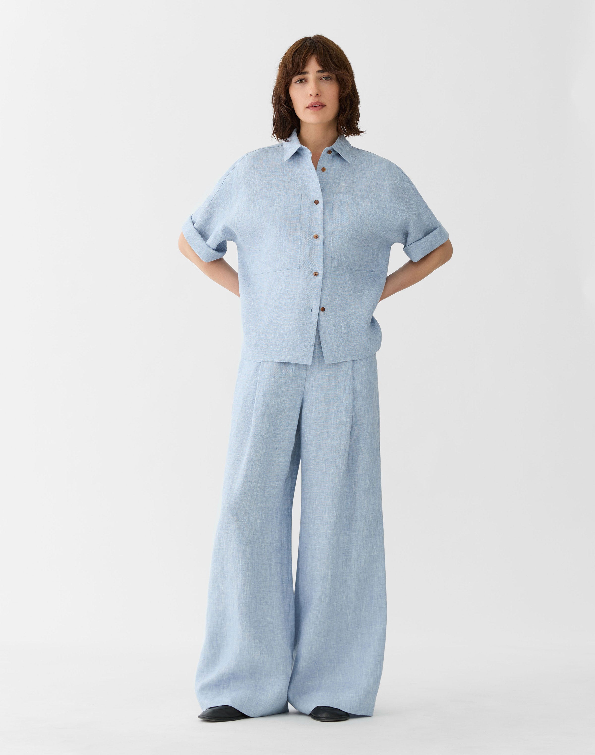 Linen Twill Mélange Astor Wide Leg Pant