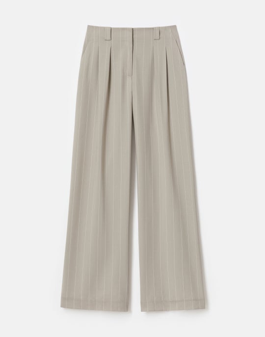 Pinstripe Tropical Stretch Wool Wyatt Wide Leg Pant