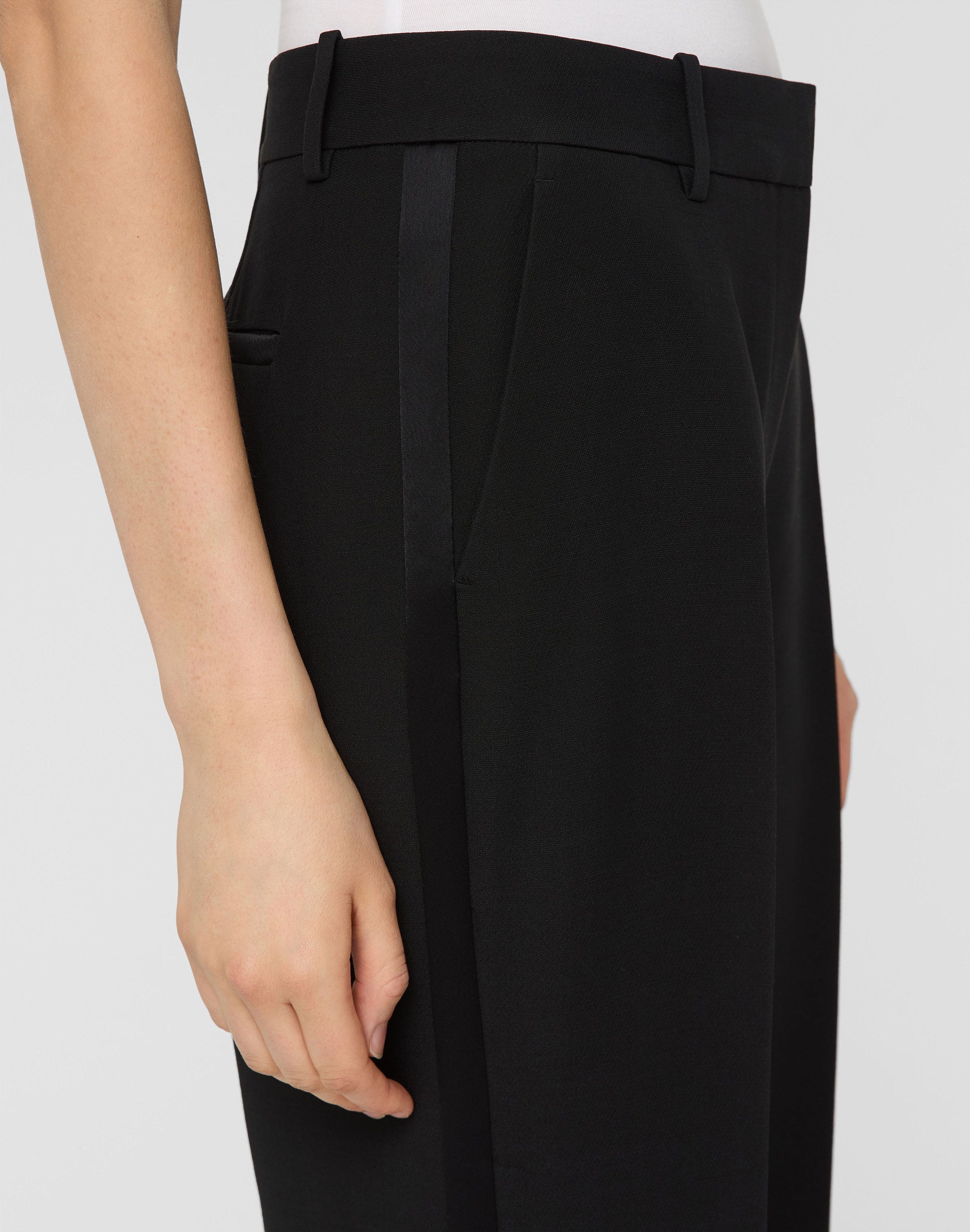 Wool-Silk Crepe Gates Tuxedo Stripe Pant