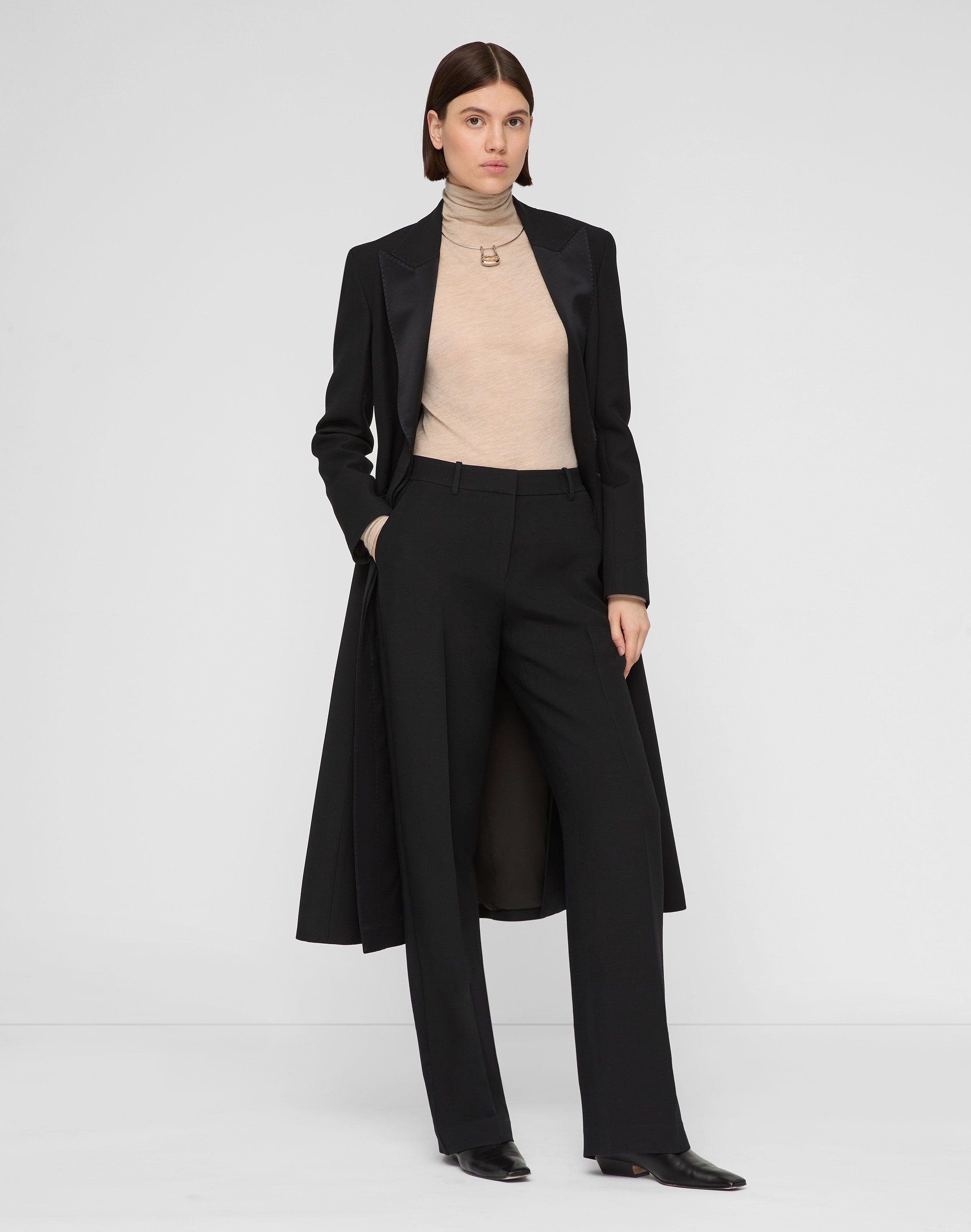 Wool-Silk Crepe Gates Tuxedo Stripe Pant