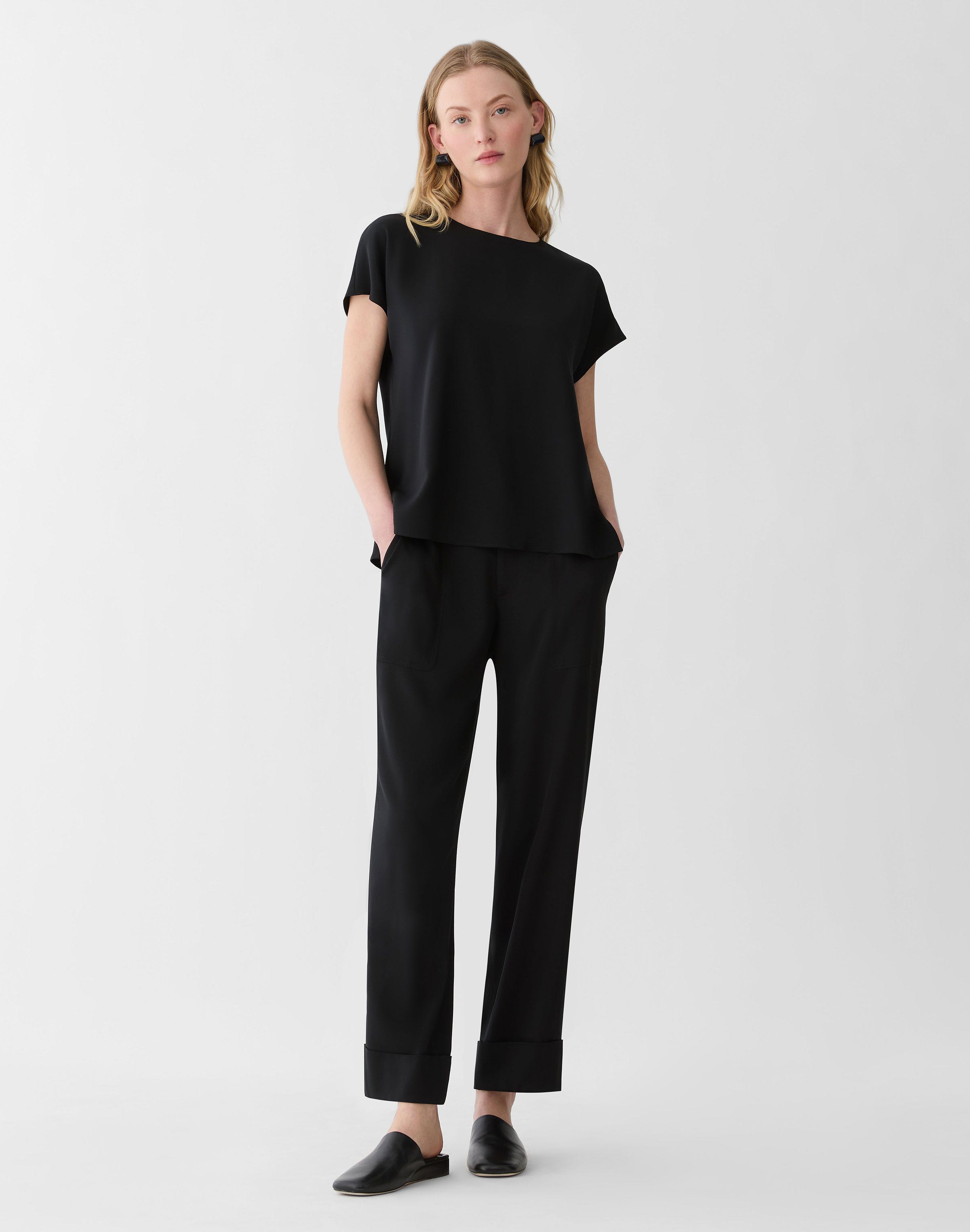 Organic Silk Stretch Georgette Highline Straight Ankle Pant