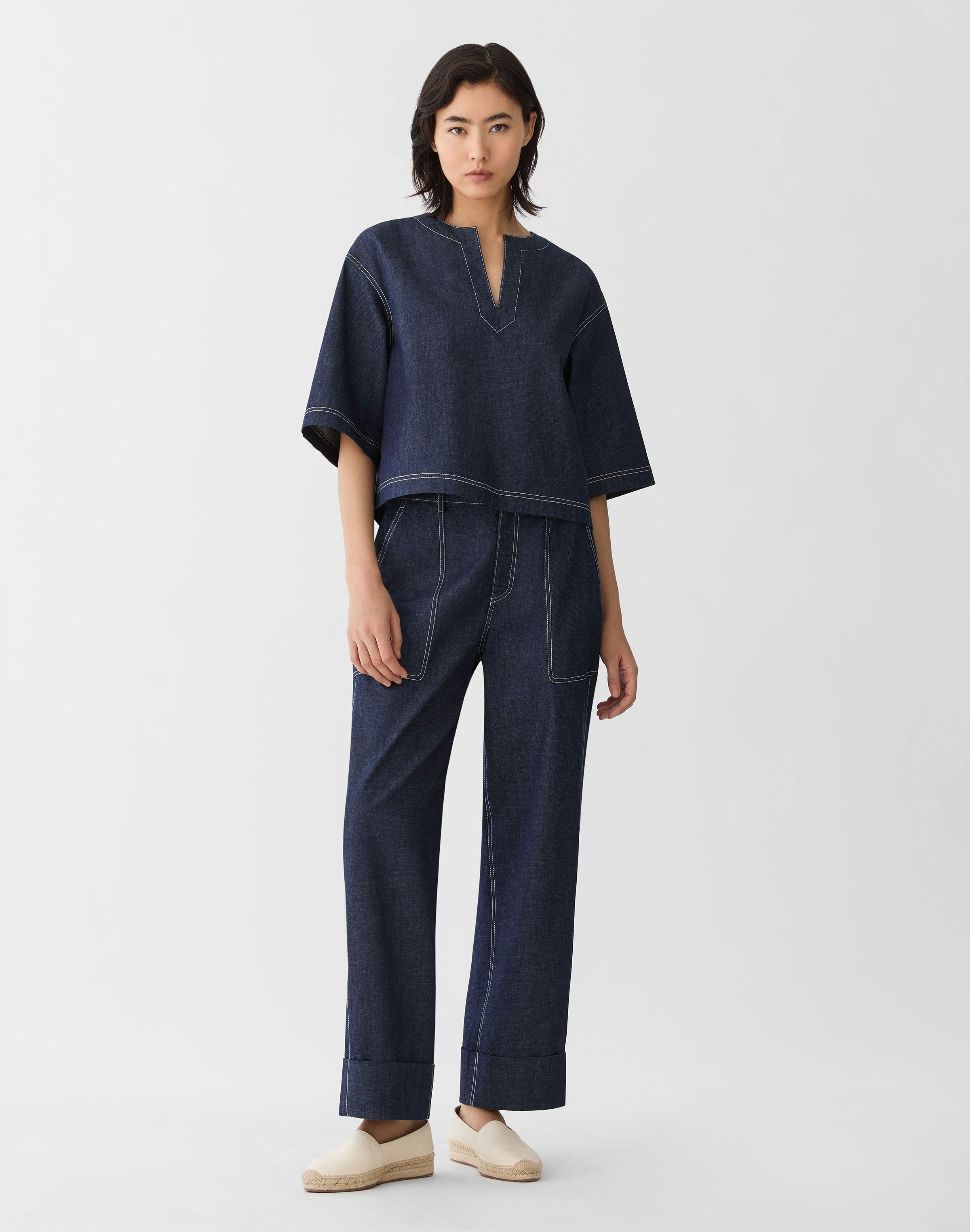 Chambray Highline Straight Ankle Pant