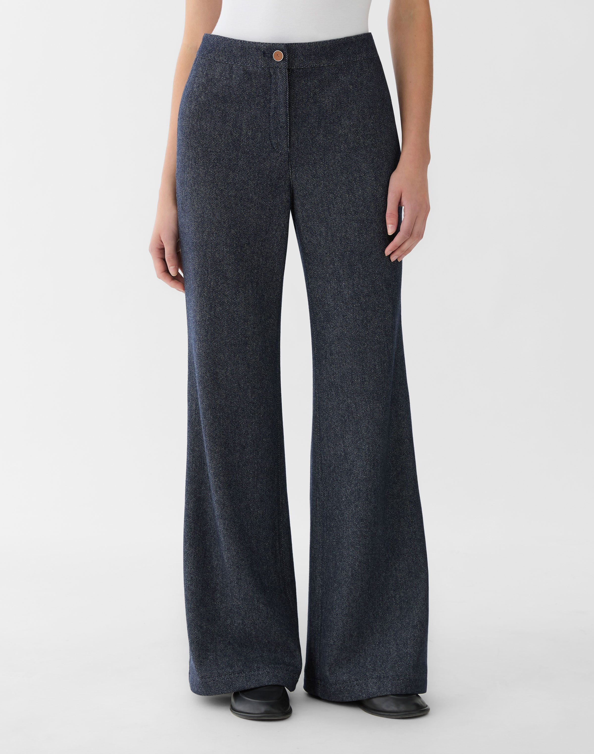 Denim-Effect Wool Twill Lafayette Flare Pant