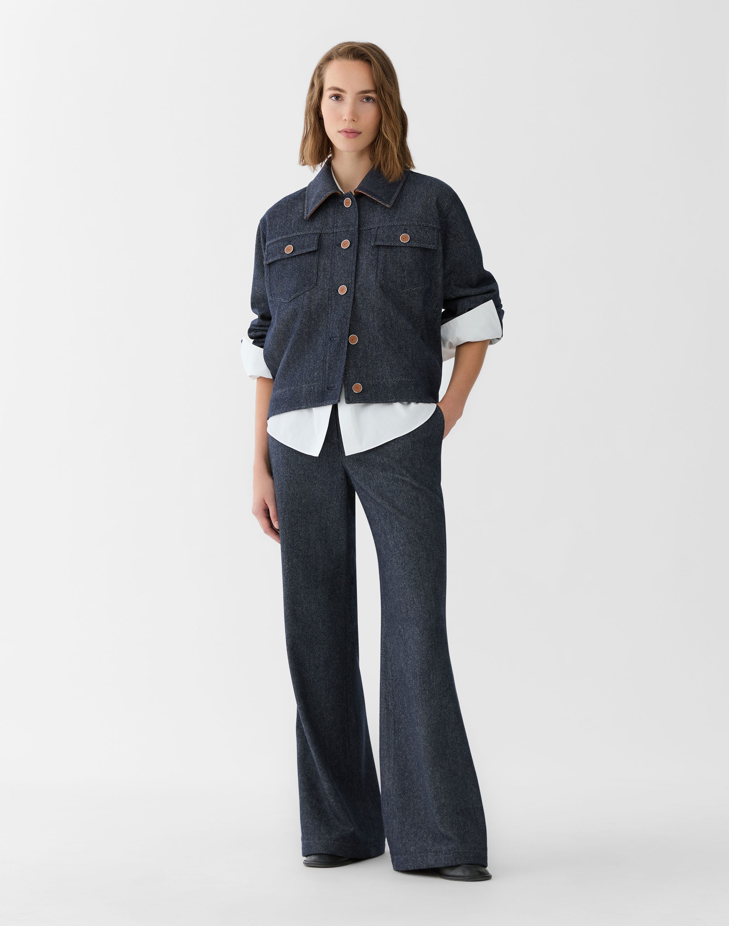 Denim-Effect Wool Twill Lafayette Flare Pant