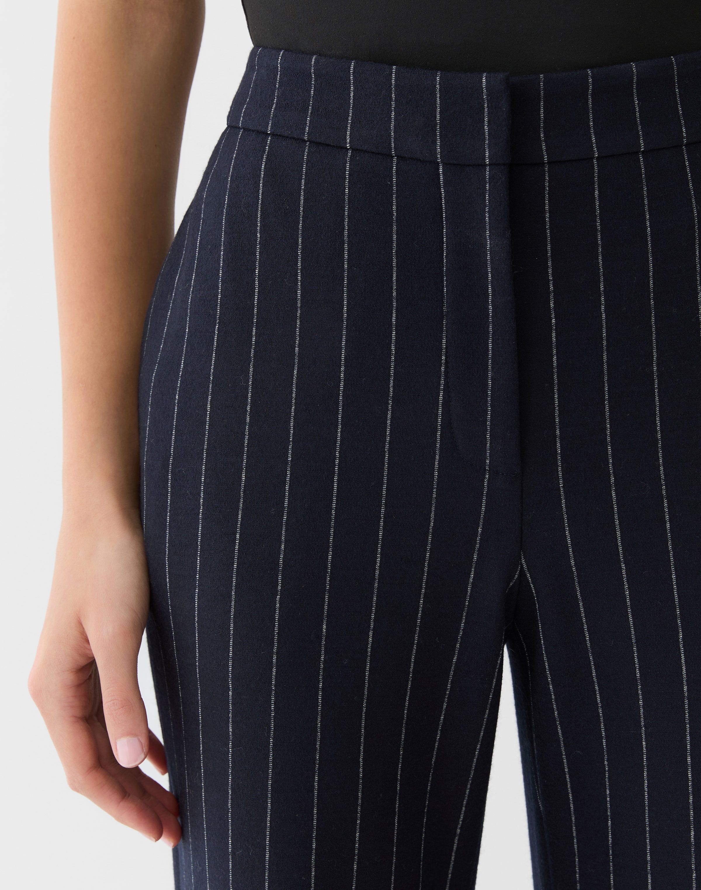 Pinstripe Wool Jersey Lafayette Flare Pant