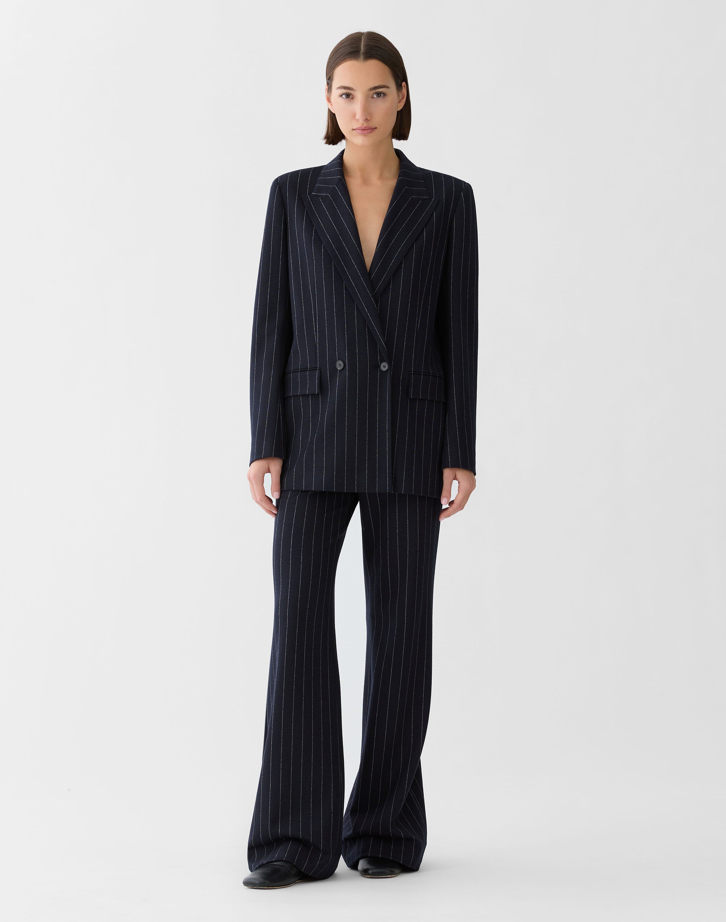 Pinstripe Wool Jersey Lafayette Flare Pant