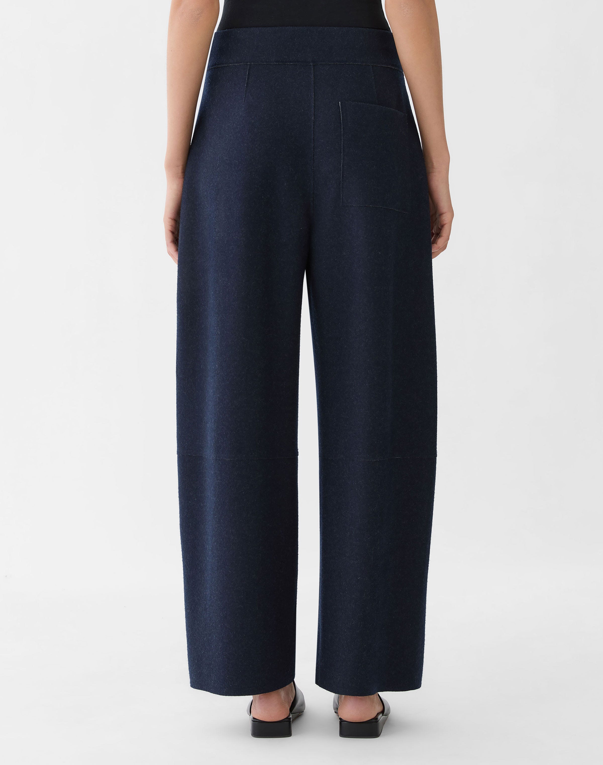 Wool-Cashmere Double Knit Walker Barrel Leg Ankle Pant