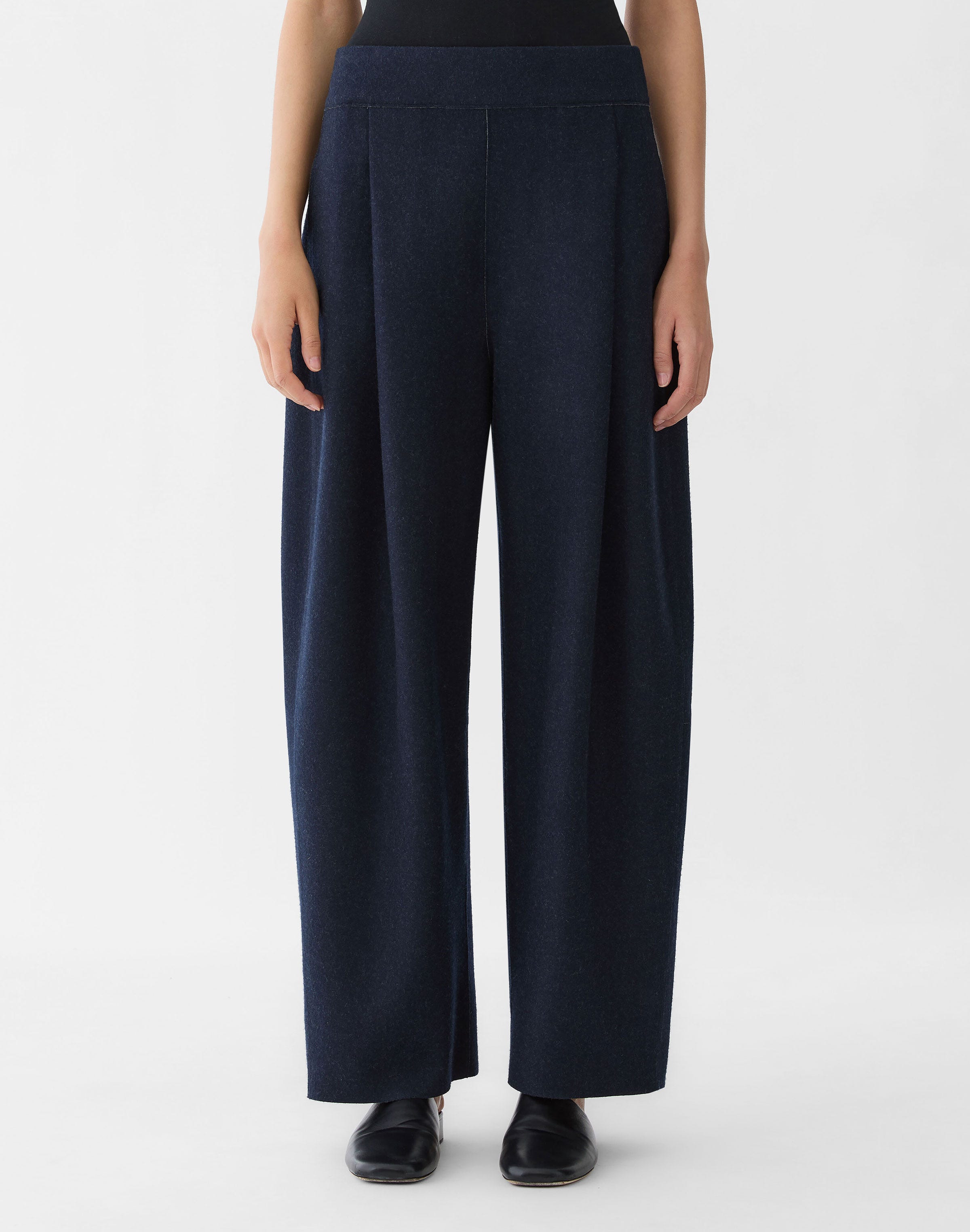 Wool-Cashmere Double Knit Walker Barrel Leg Ankle Pant
