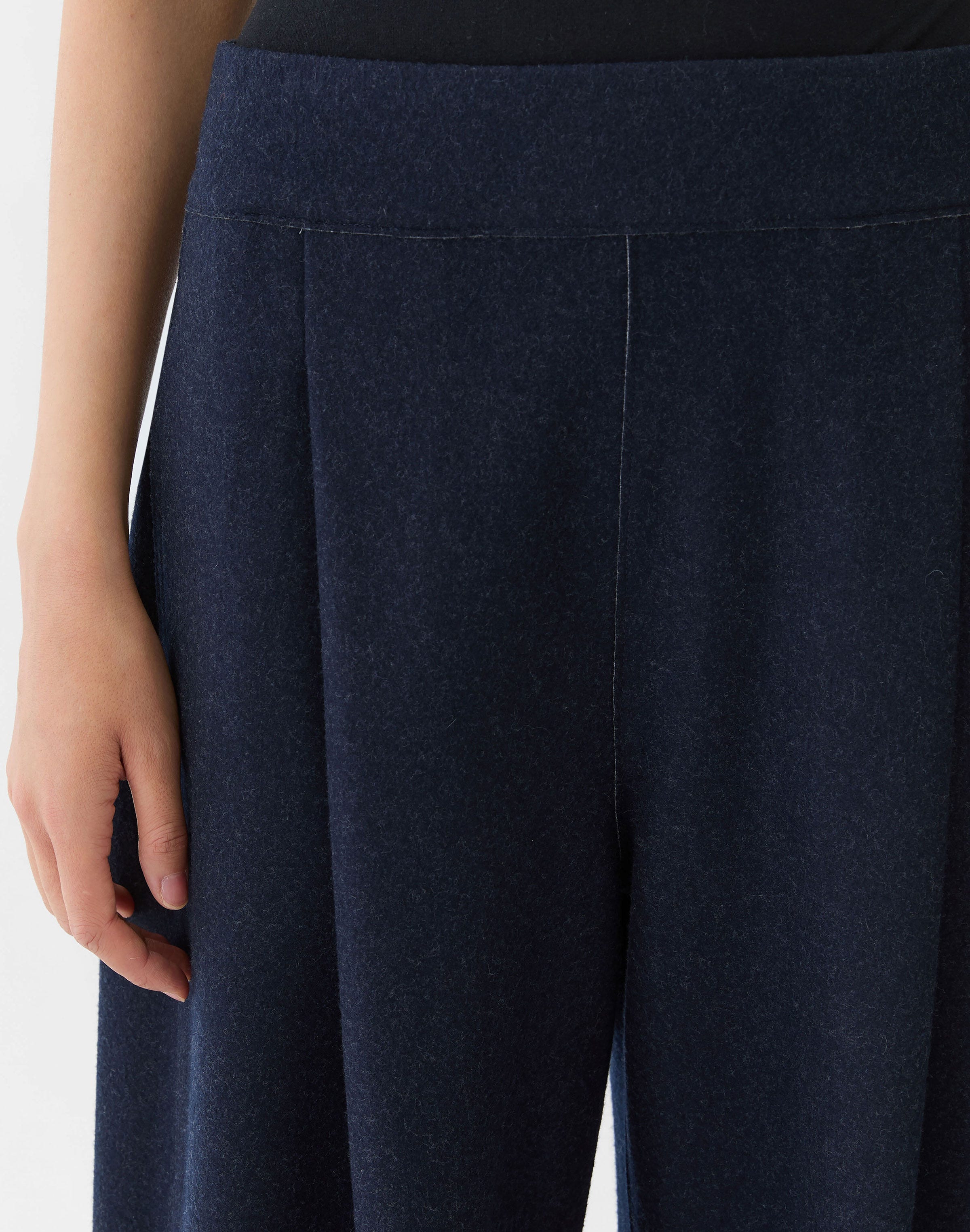 Wool-Cashmere Double Knit Walker Barrel Leg Ankle Pant