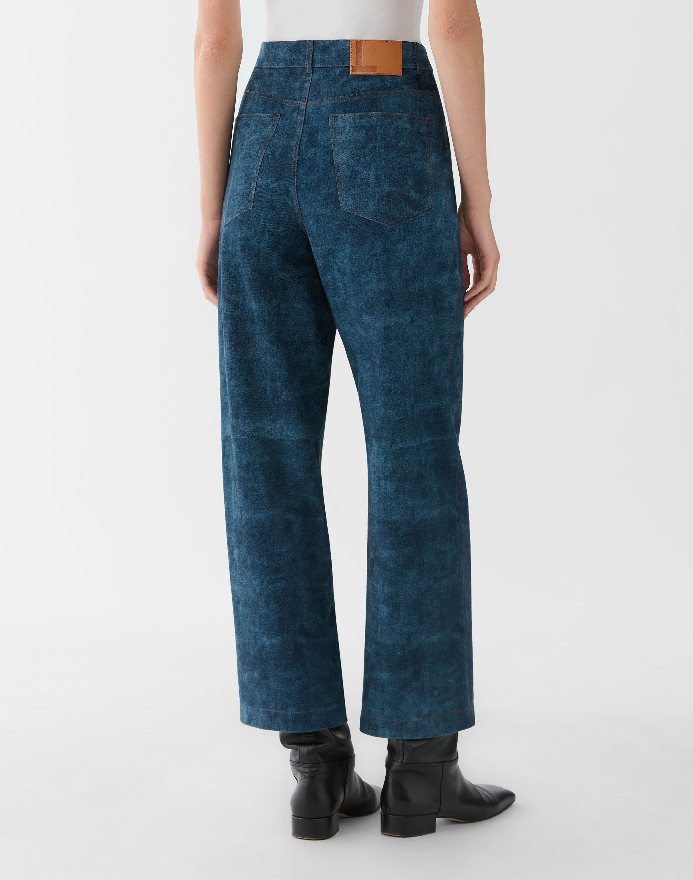 Denim-Effect Suede Highline Straight Ankle Pant