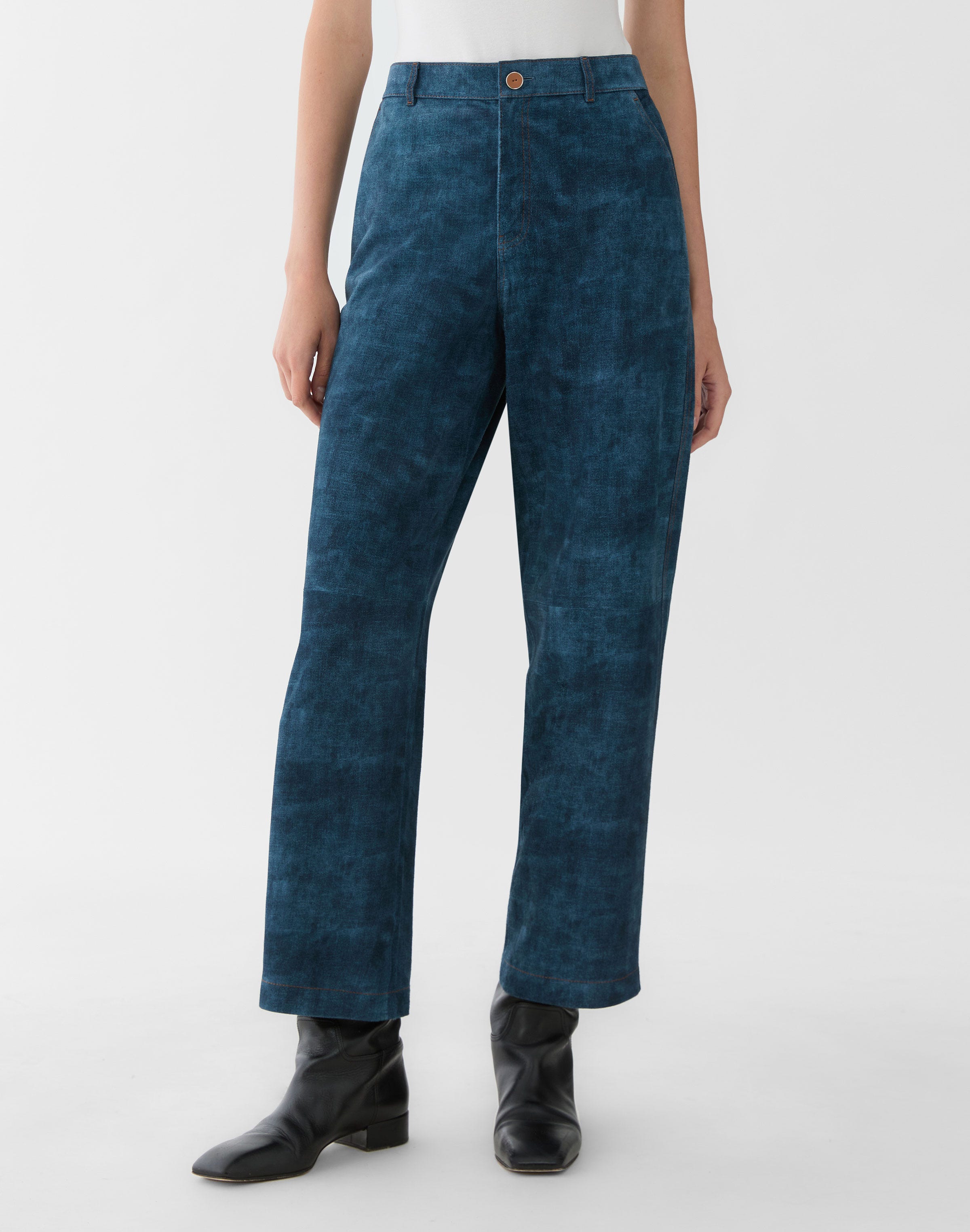 Denim-Effect Suede Highline Straight Ankle Pant