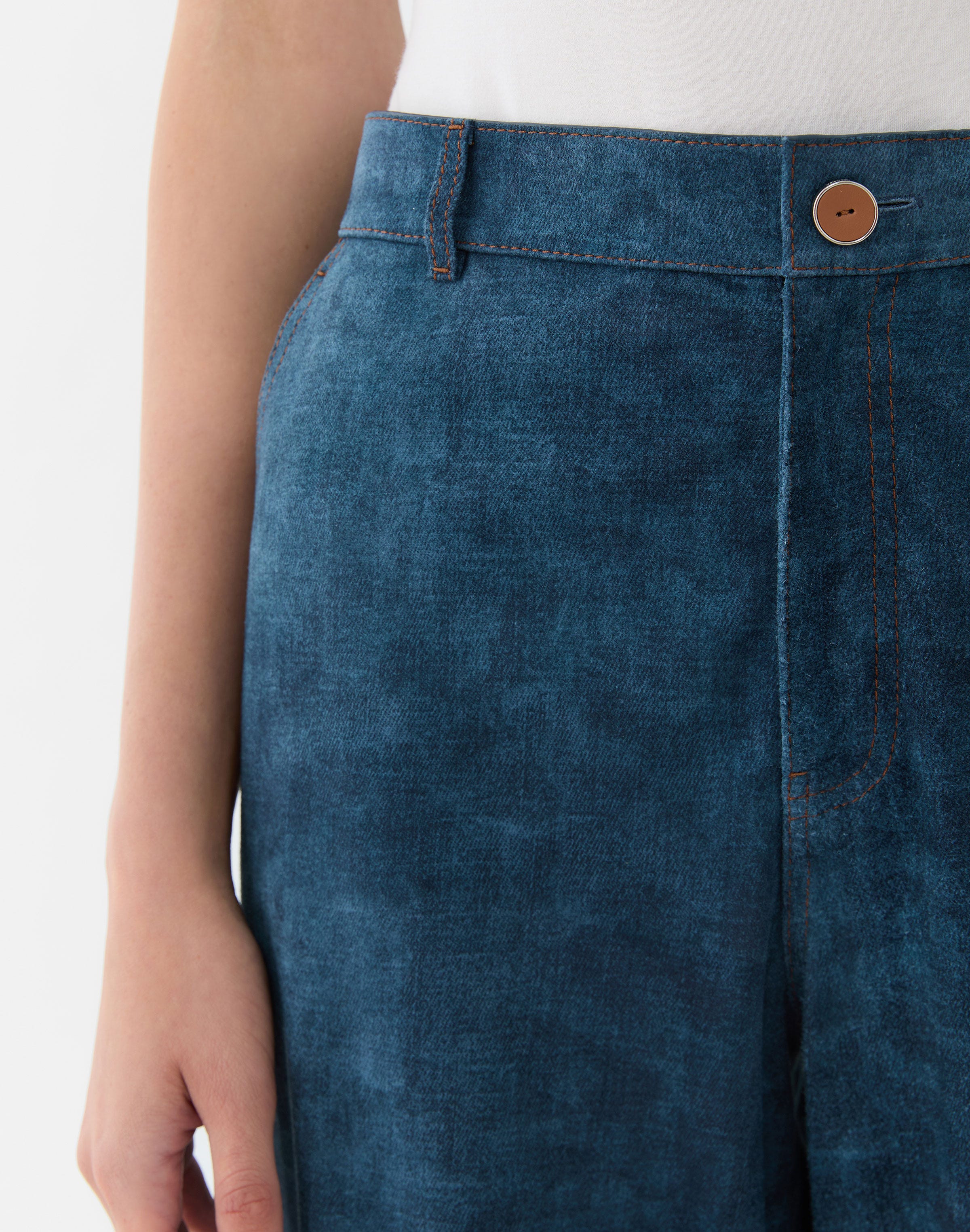 Denim-Effect Suede Highline Straight Ankle Pant