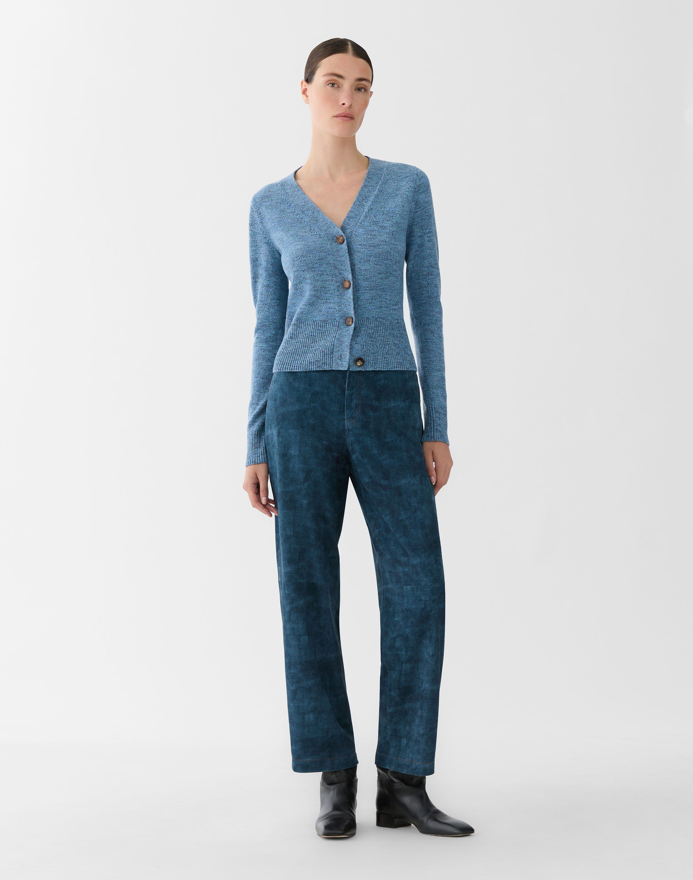 Denim-Effect Suede Highline Straight Ankle Pant