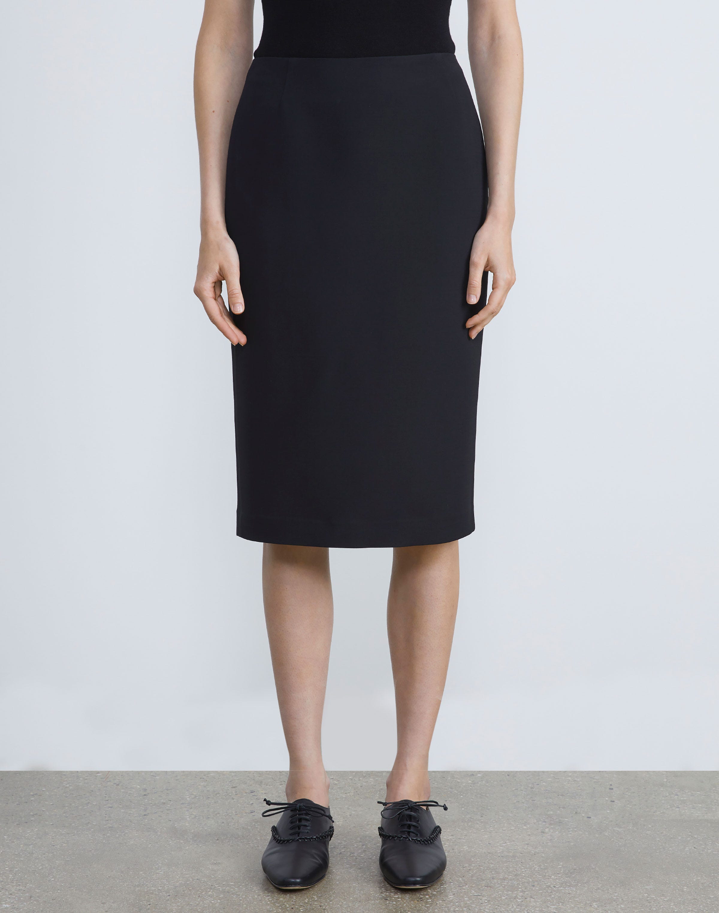 Wool-Silk Crepe Pencil Skirt