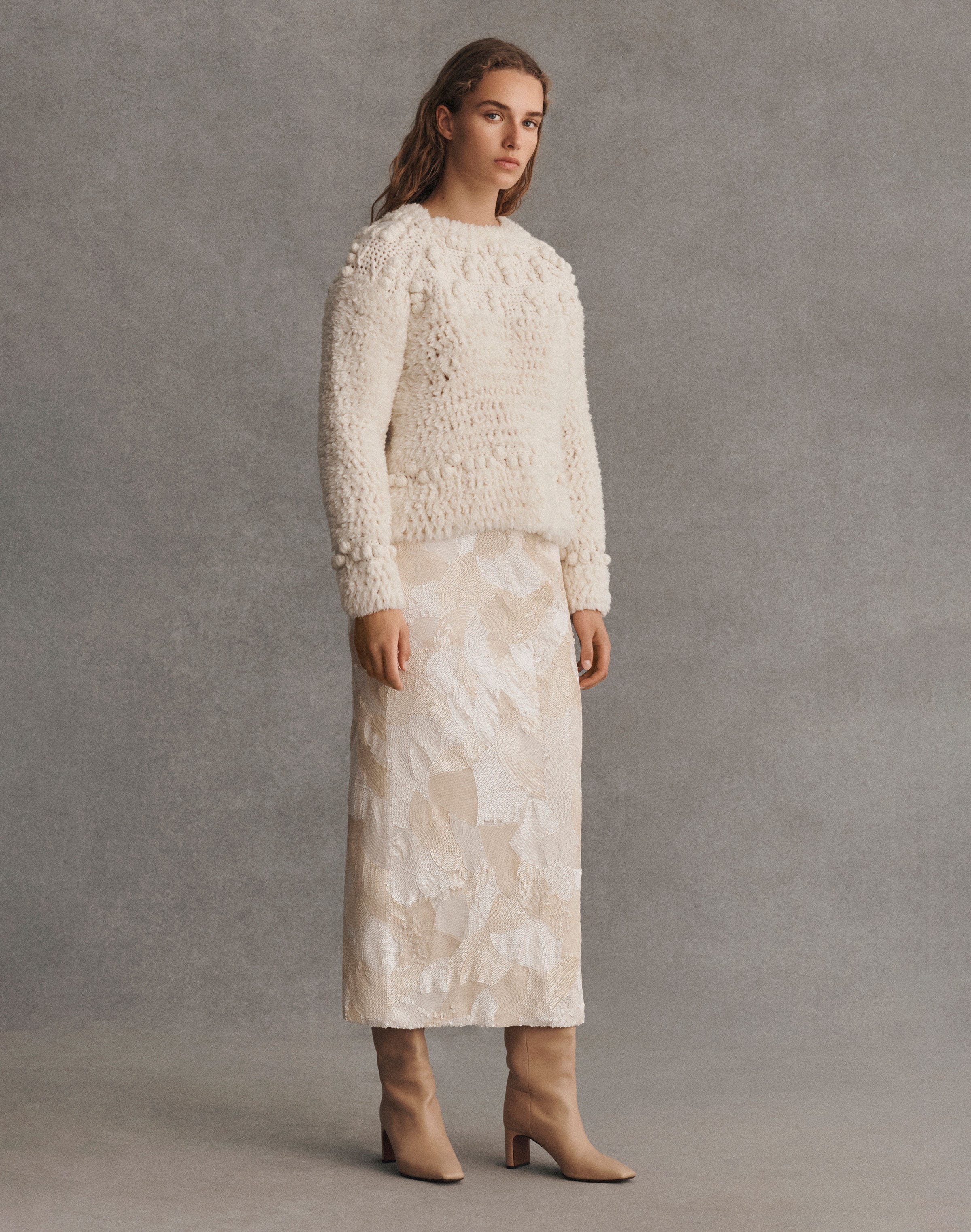 Glacial Sequin Midi Pencil Skirt