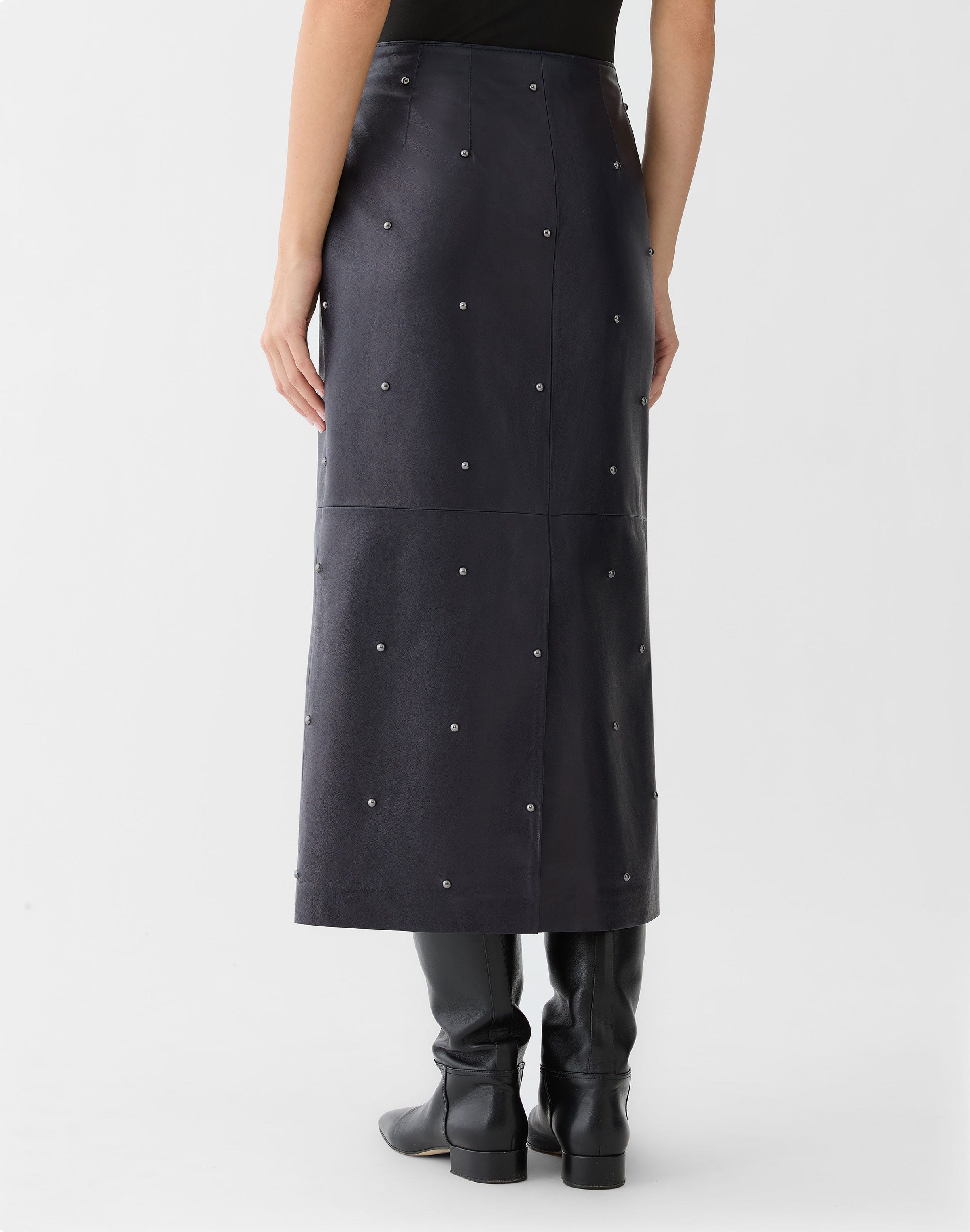 Studded Nappa Leather Column Skirt
