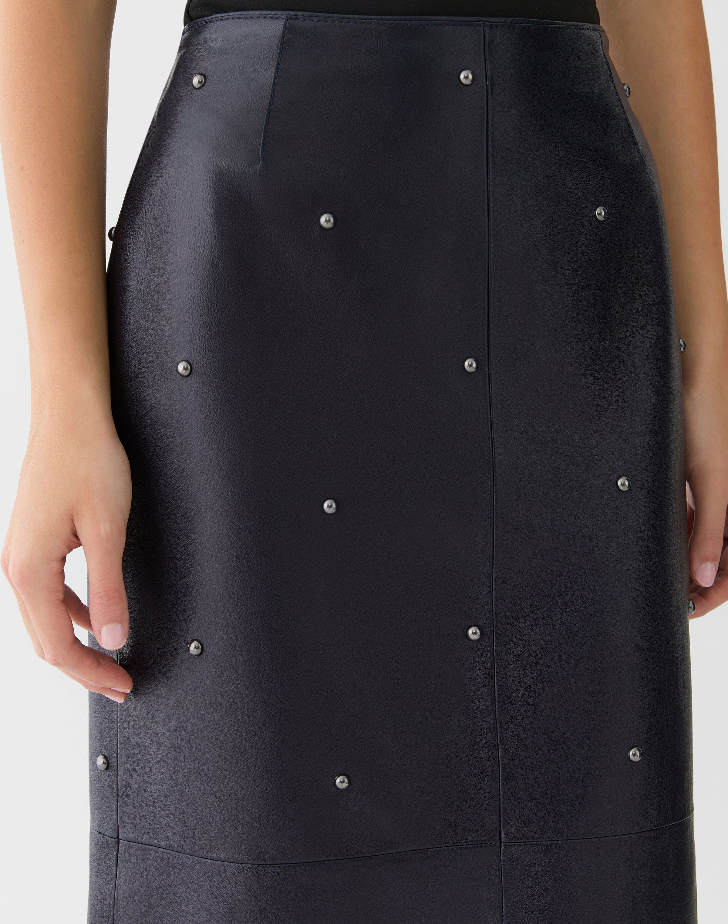 Studded Nappa Leather Column Skirt