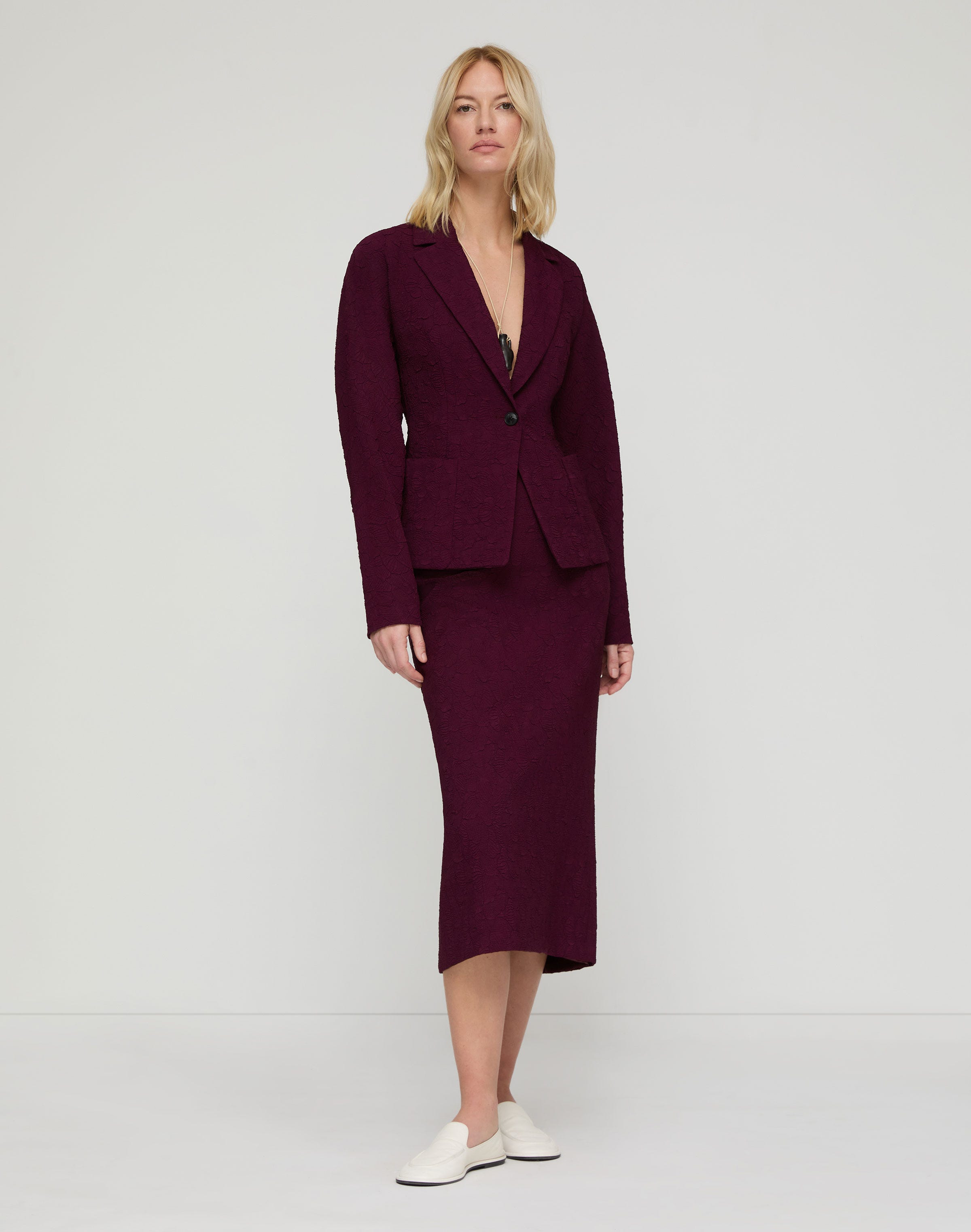 Matelassé Jacquard Straight Midi Skirt