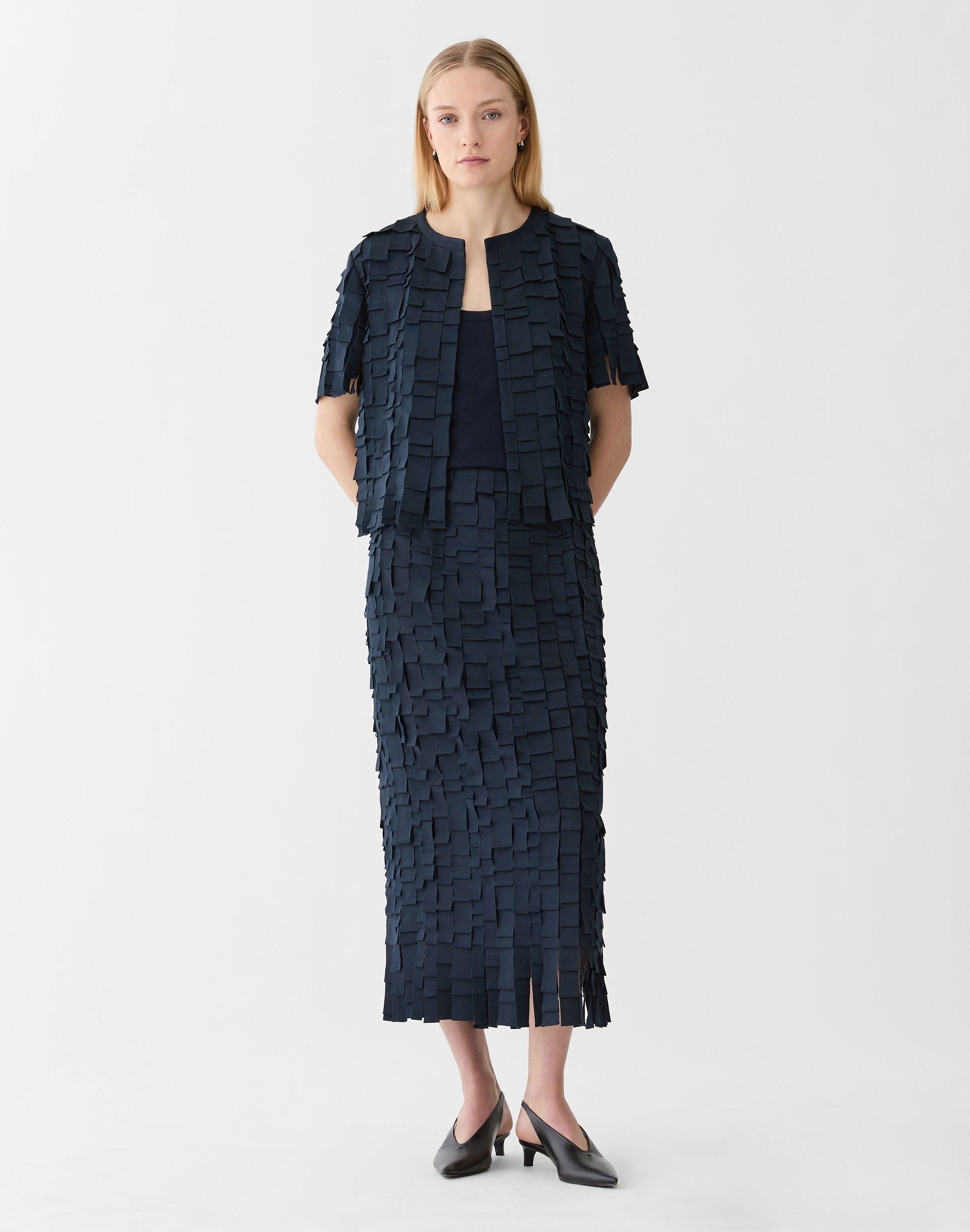 Grosgrain Plaid Georgette Midi Skirt
