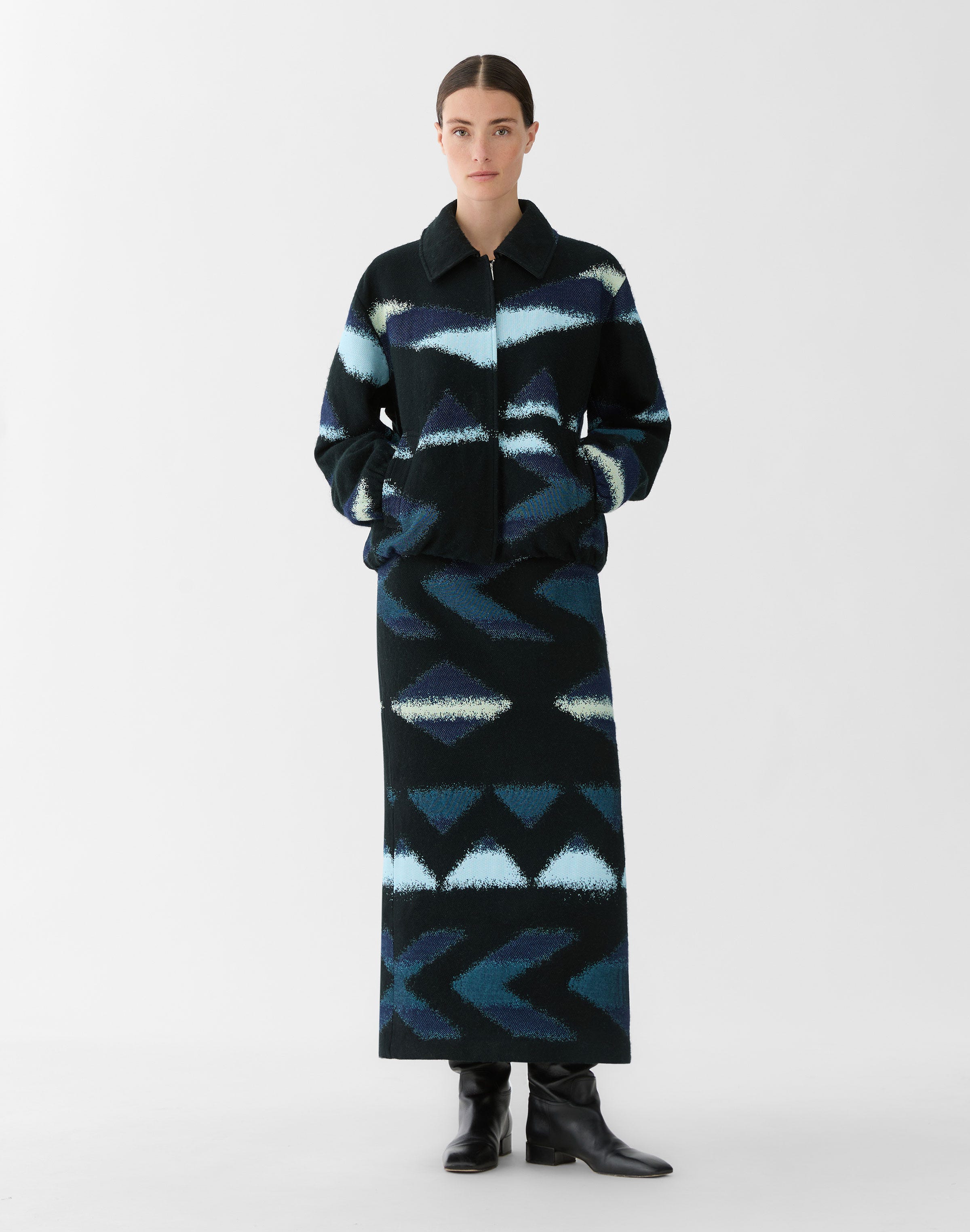 Geo Jacquard Maxi Pencil Skirt