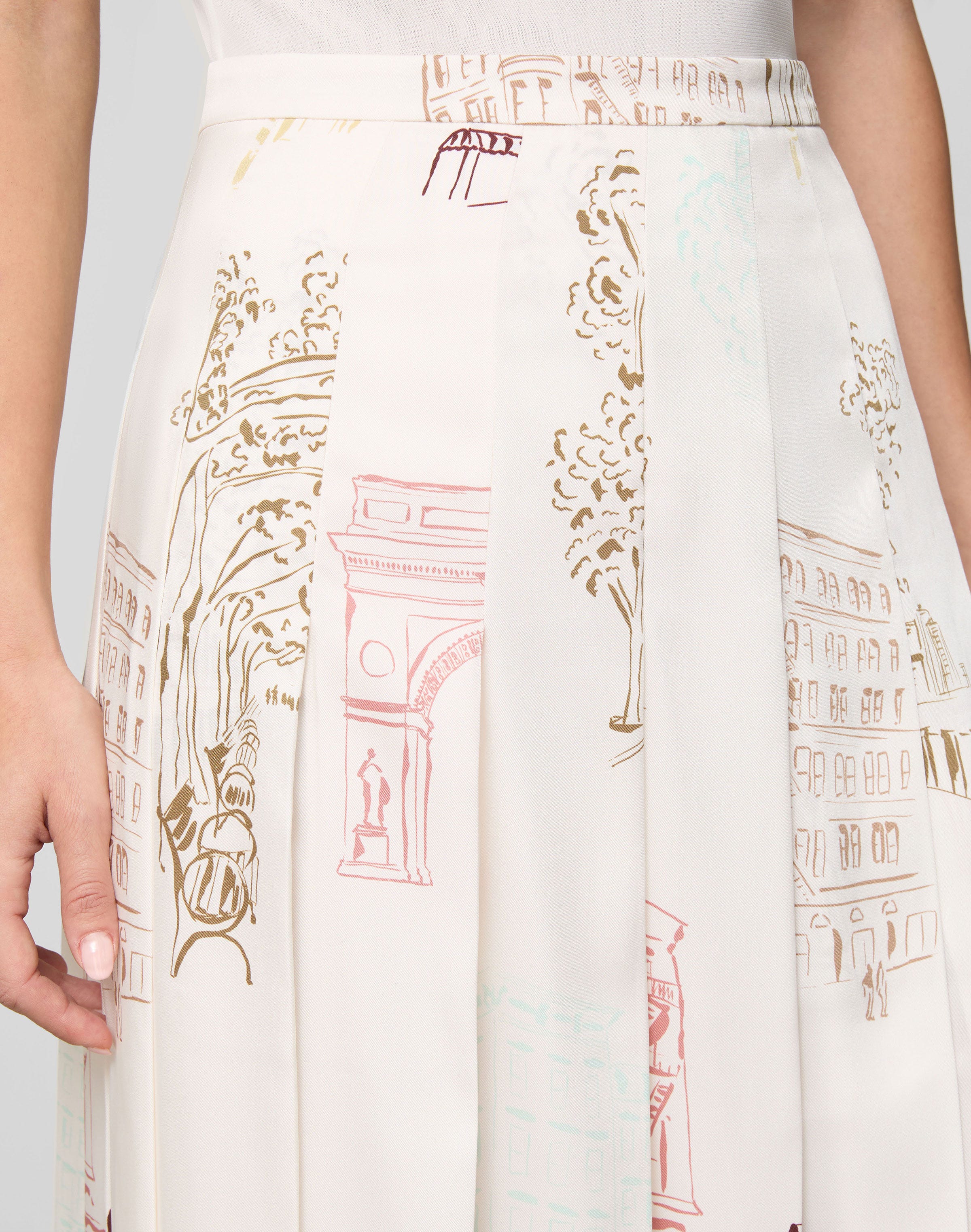 Manhattan Print Twill Pleated Midi Skirt