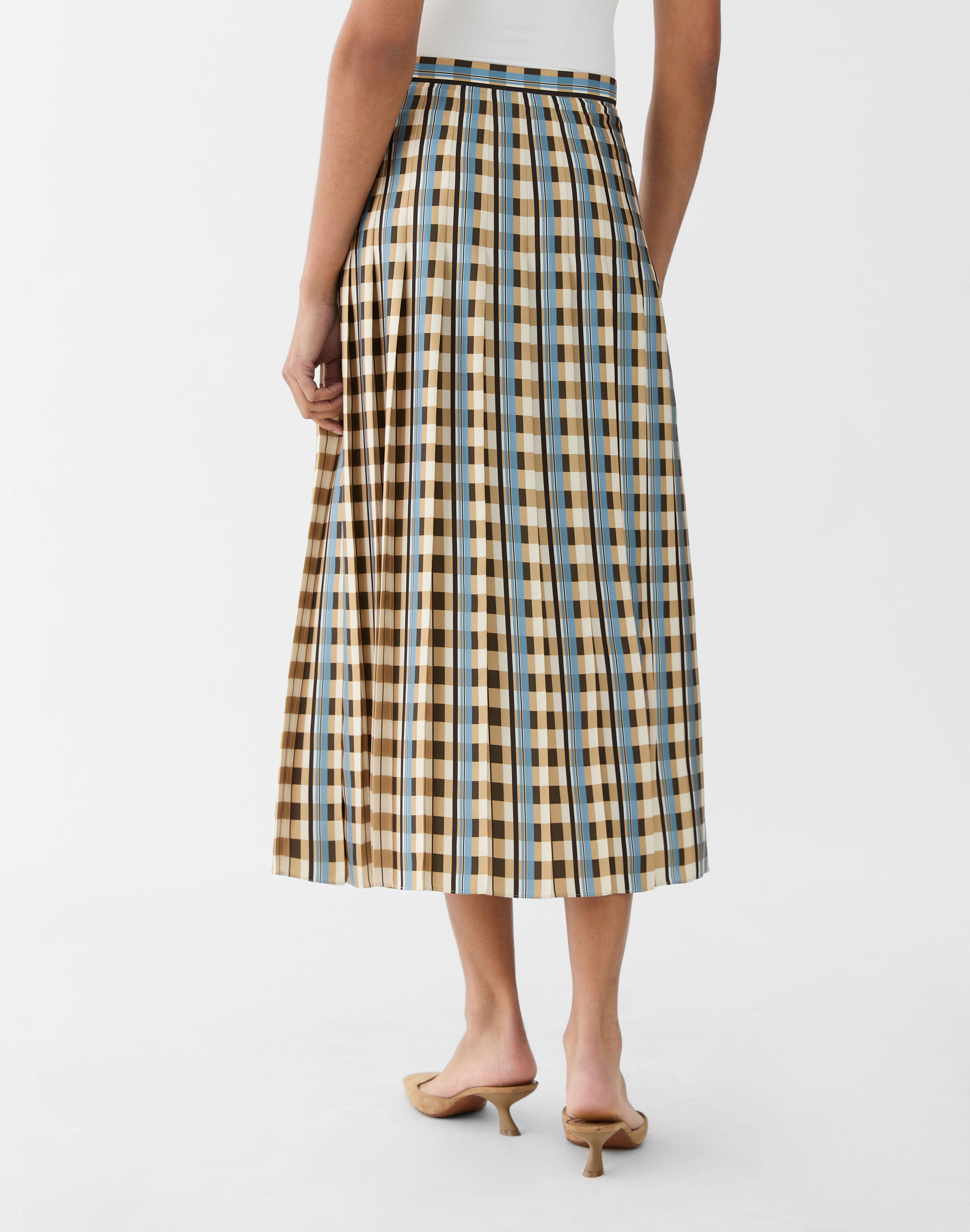 Plaid Print Twill Pleated Long Skirt