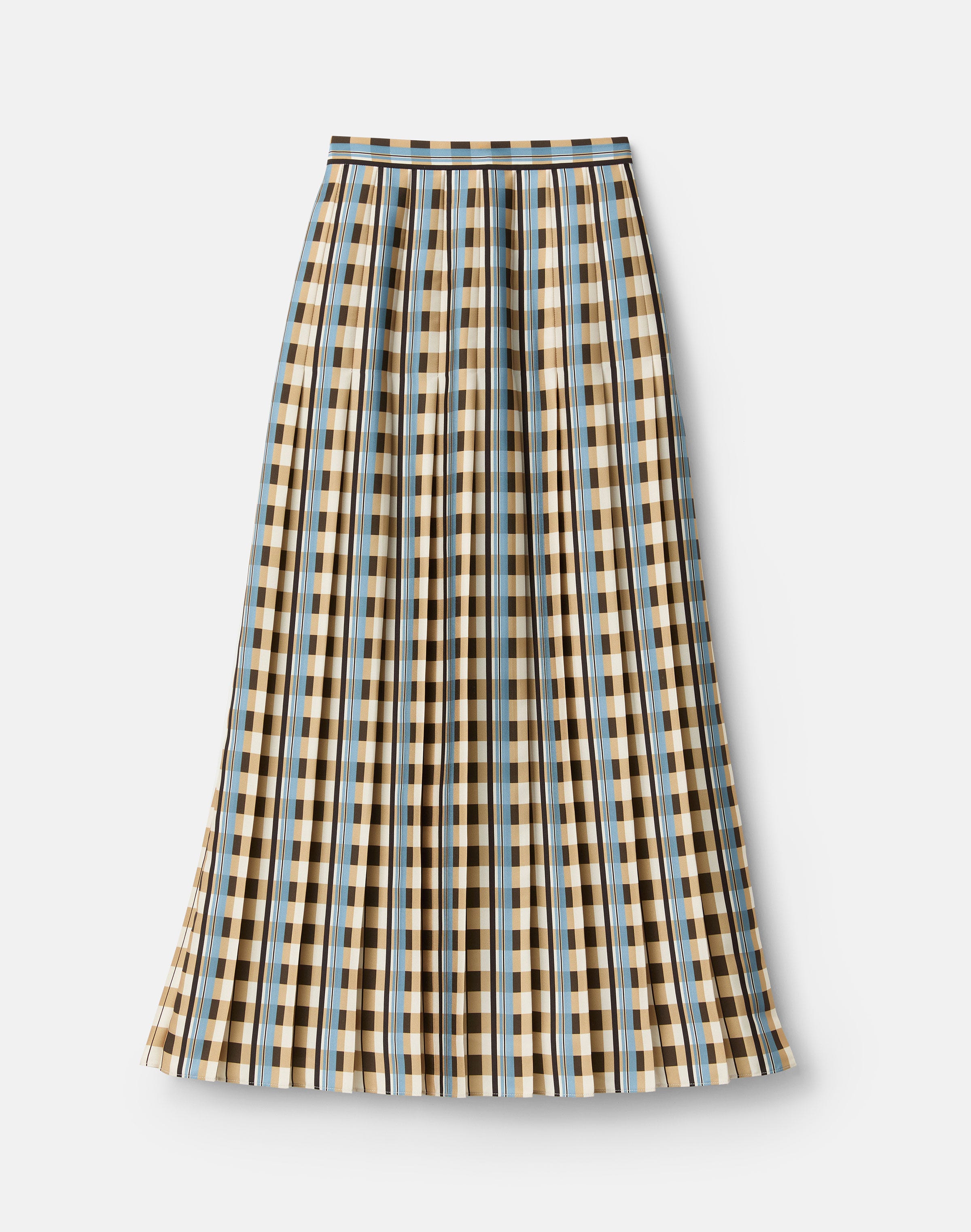 Plaid Print Twill Pleated Long Skirt