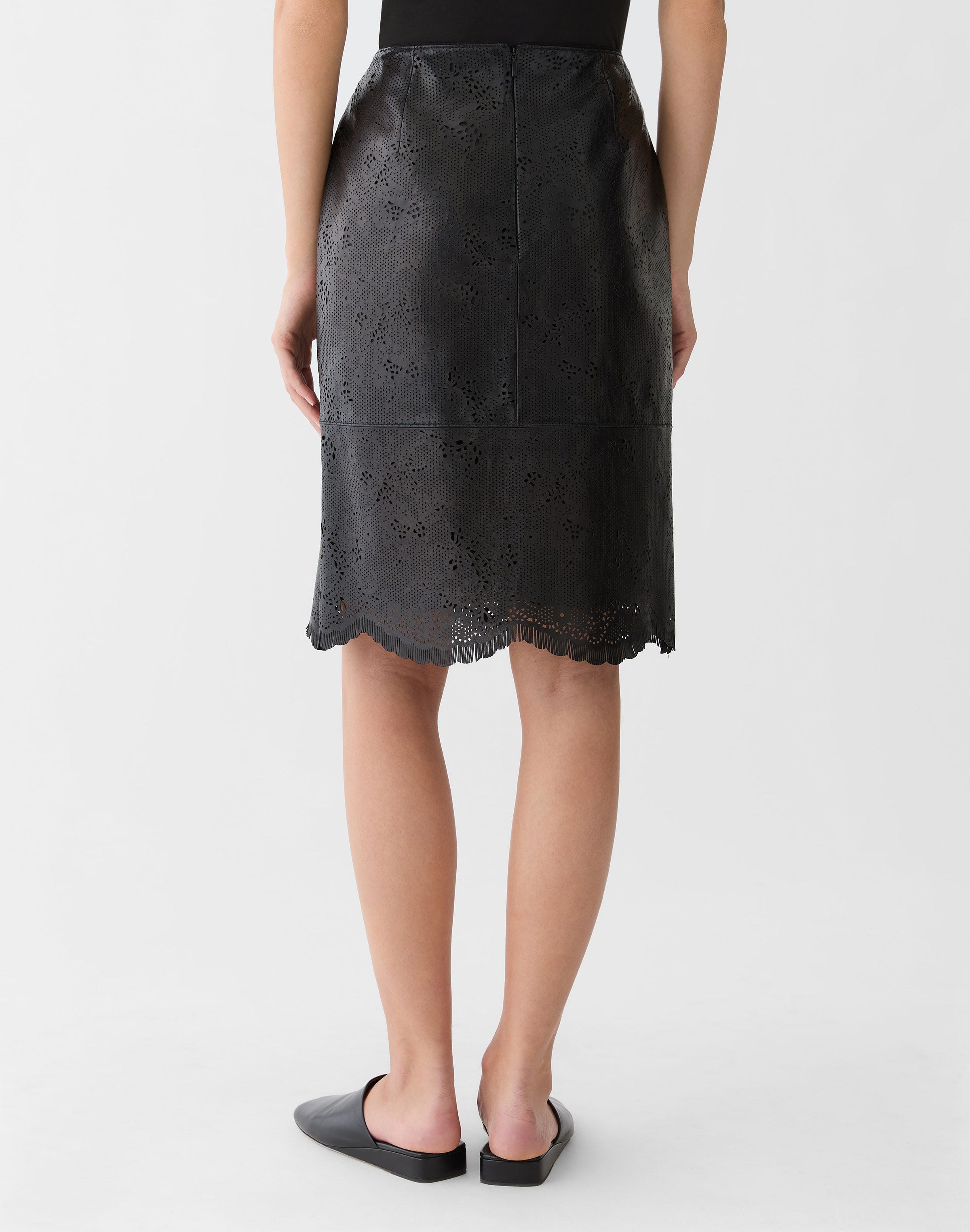 Laser Cut Nappa Leather Pencil Skirt