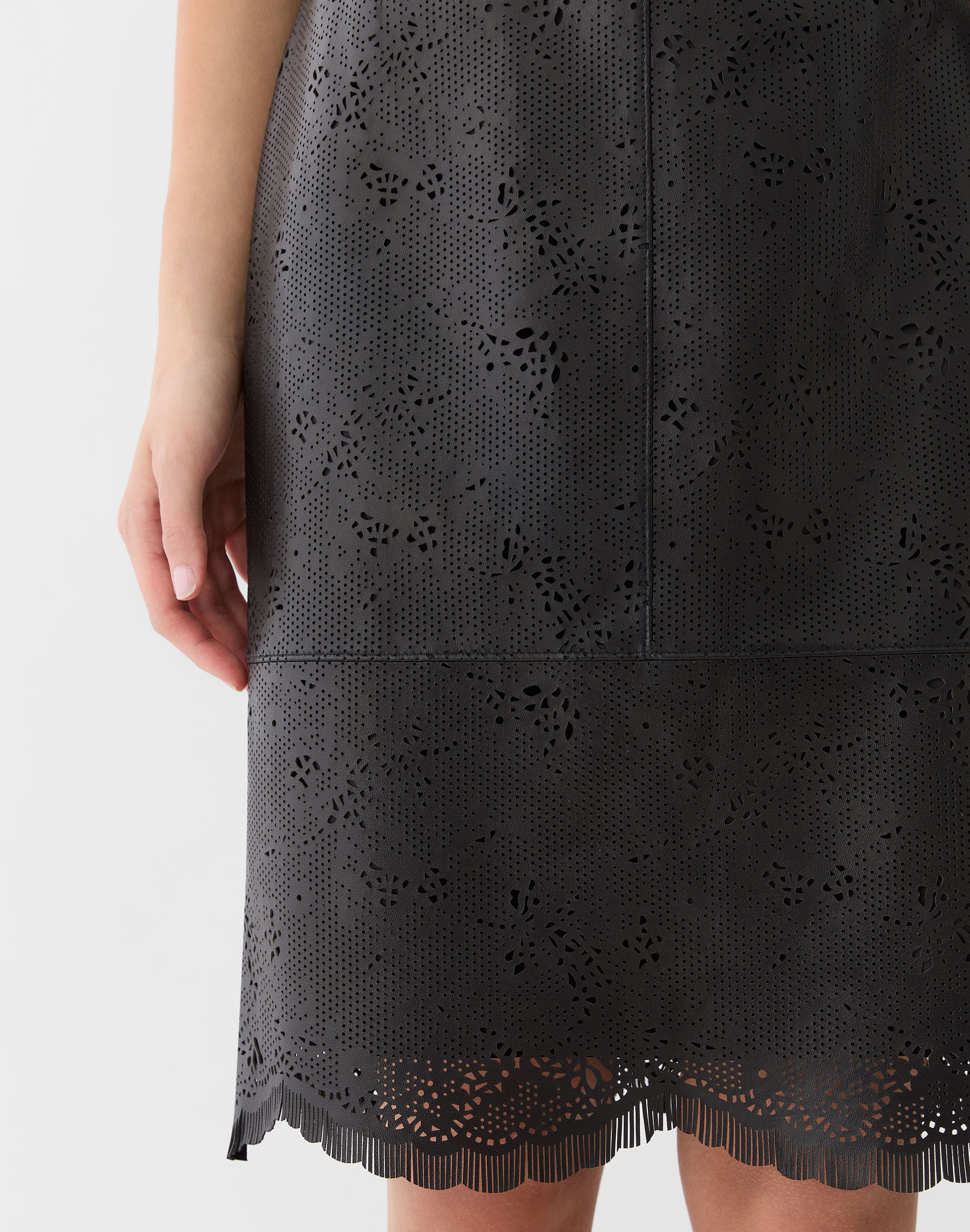 Laser Cut Nappa Leather Pencil Skirt