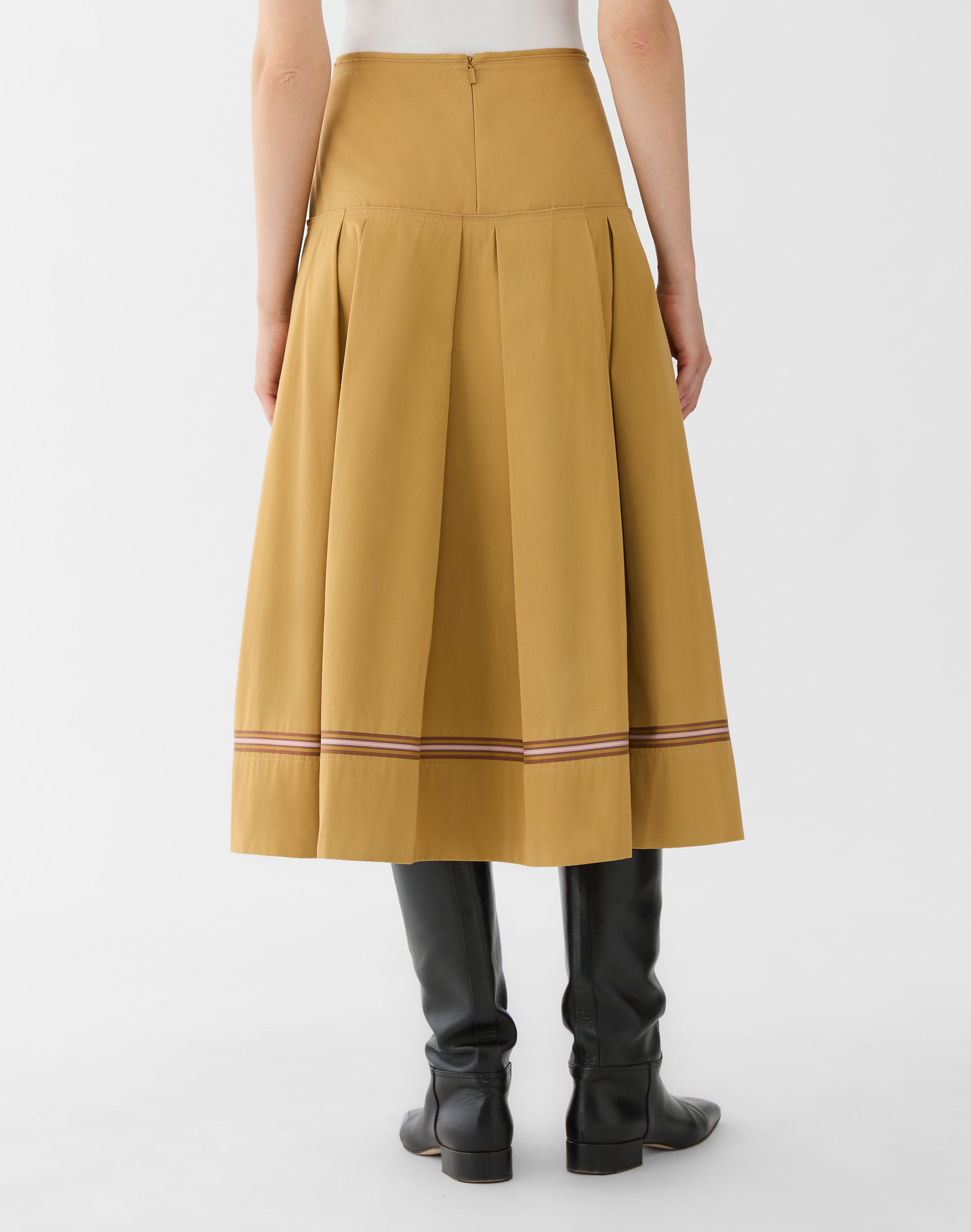 Ribbon Stripe Cotton Box Pleat Skirt