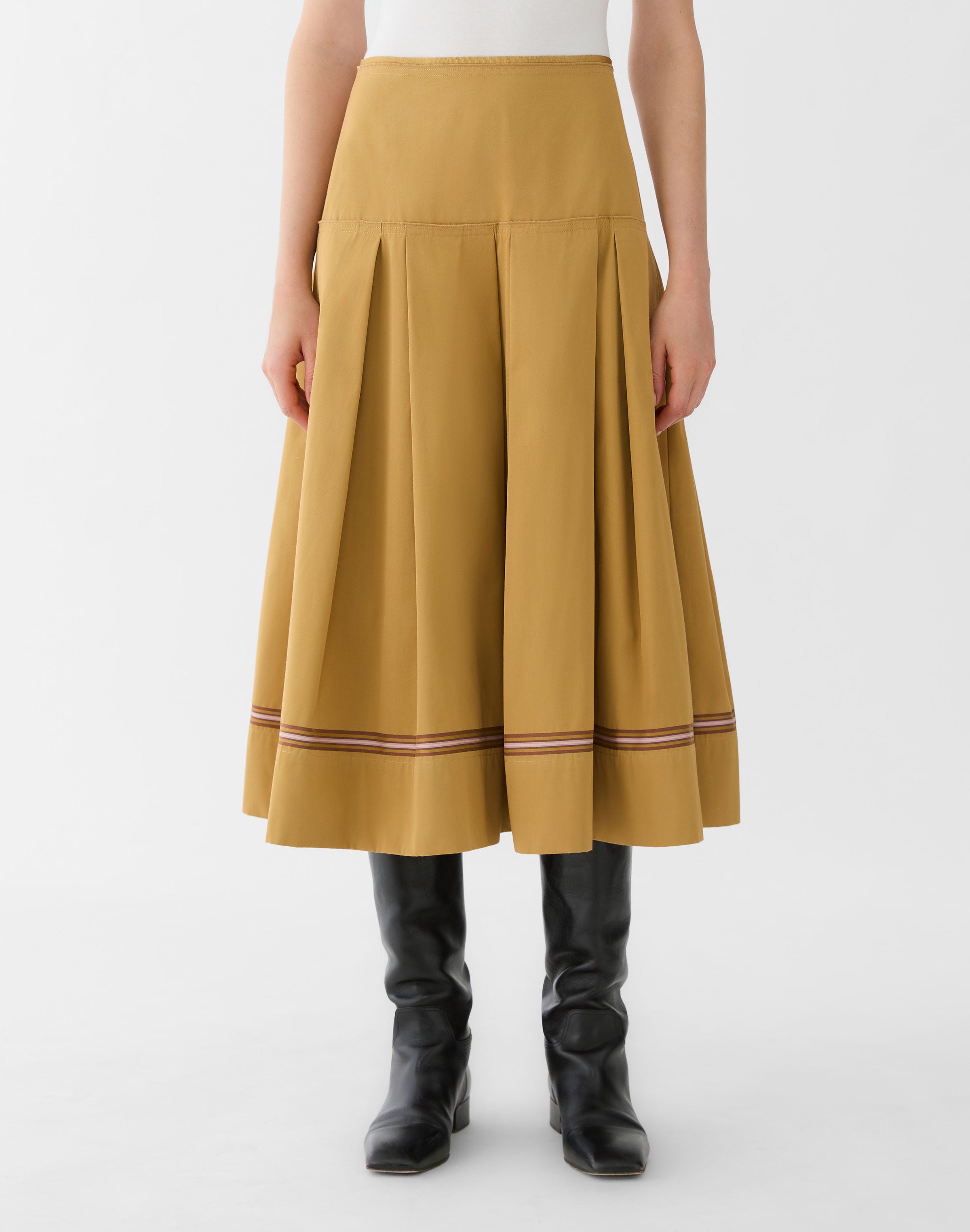 Ribbon Stripe Cotton Box Pleat Skirt