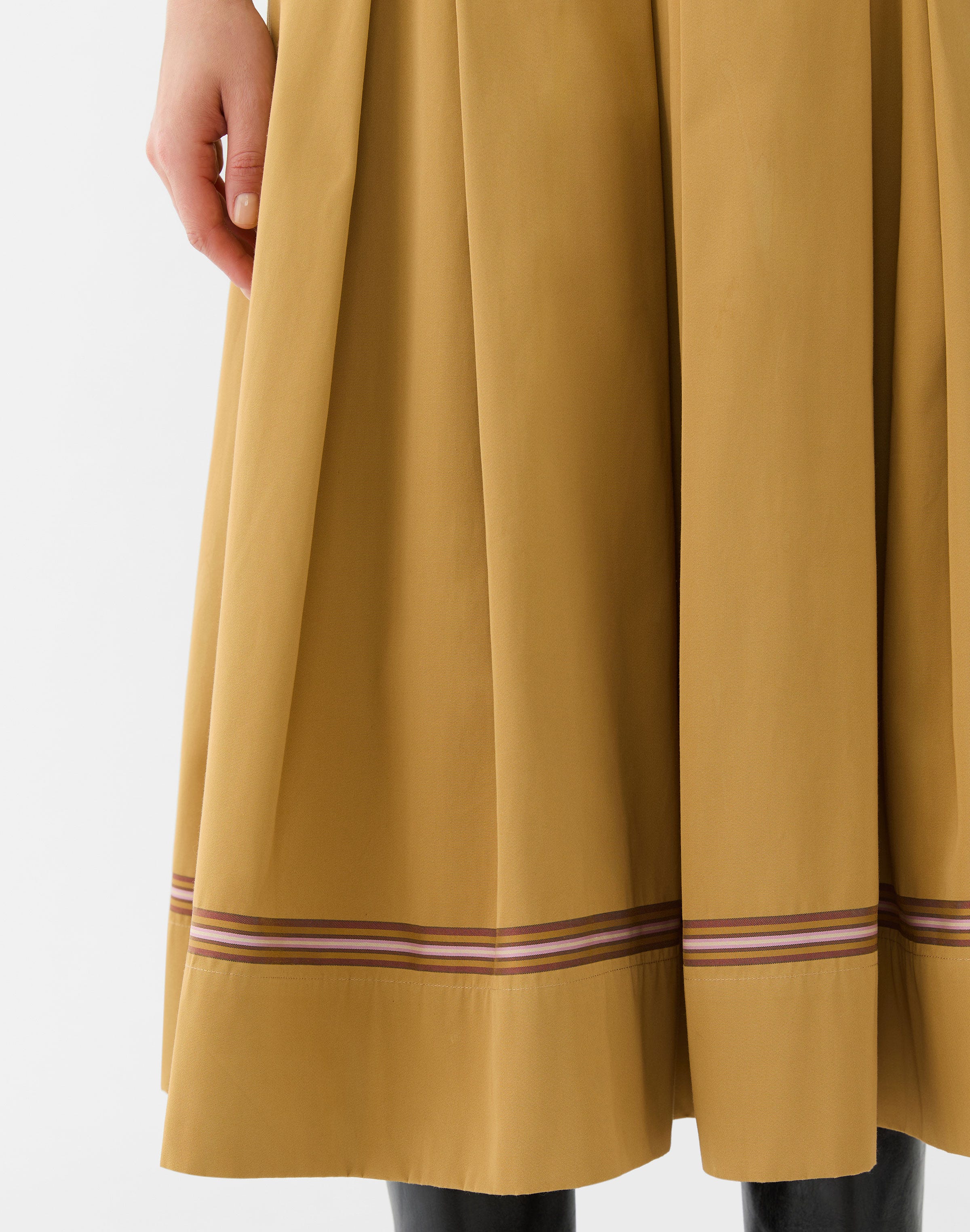 Ribbon Stripe Cotton Box Pleat Skirt