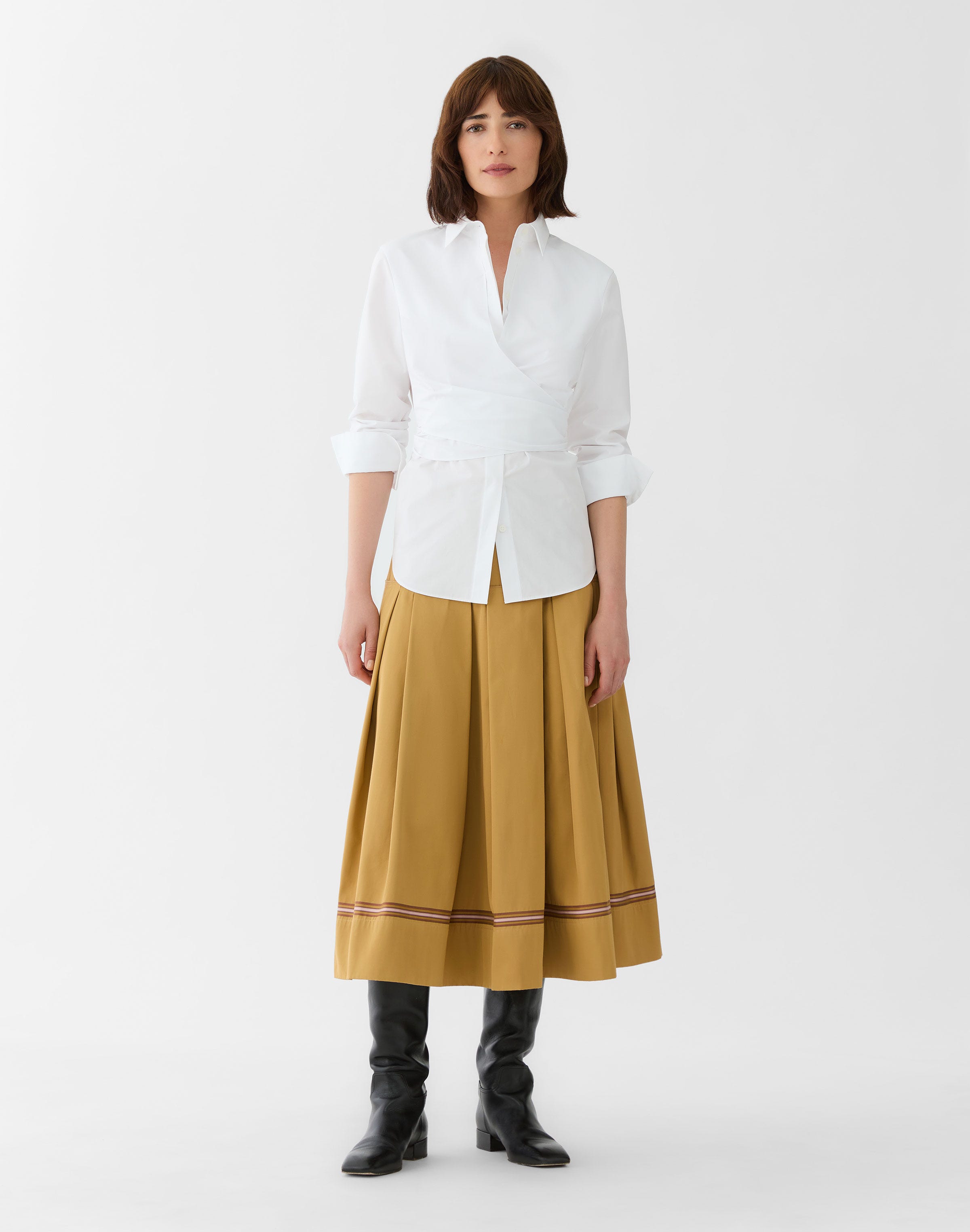 Ribbon Stripe Cotton Box Pleat Skirt