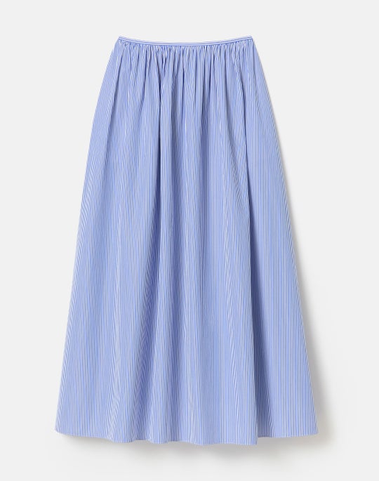 Stripe Cotton Gathered Waist Skirt