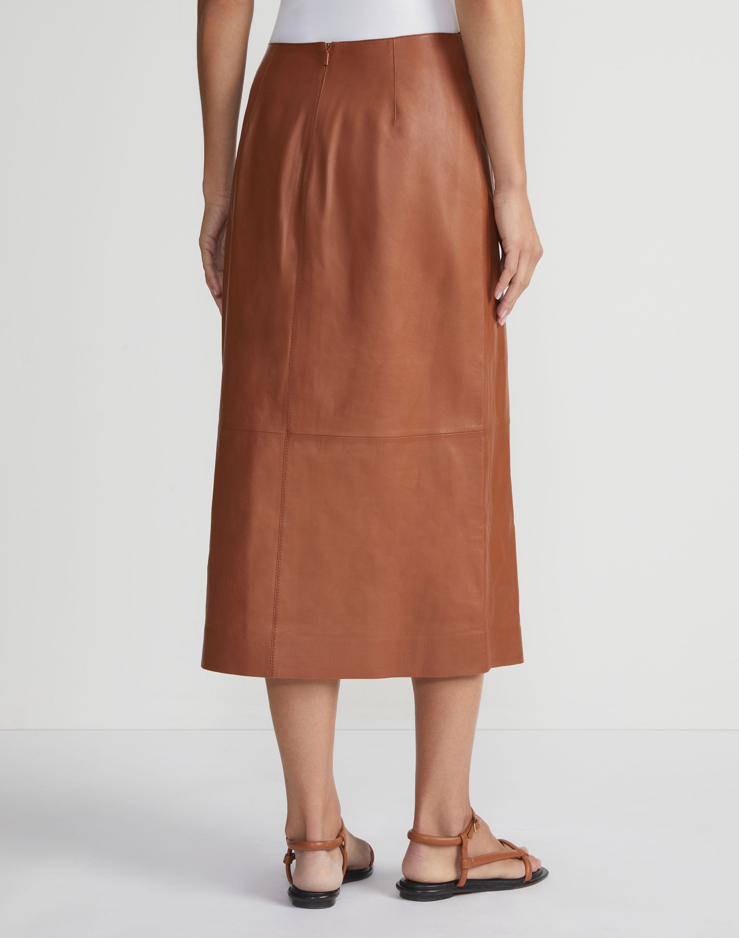 Nappa Lambskin Leather Asymmetric Panel Skirt