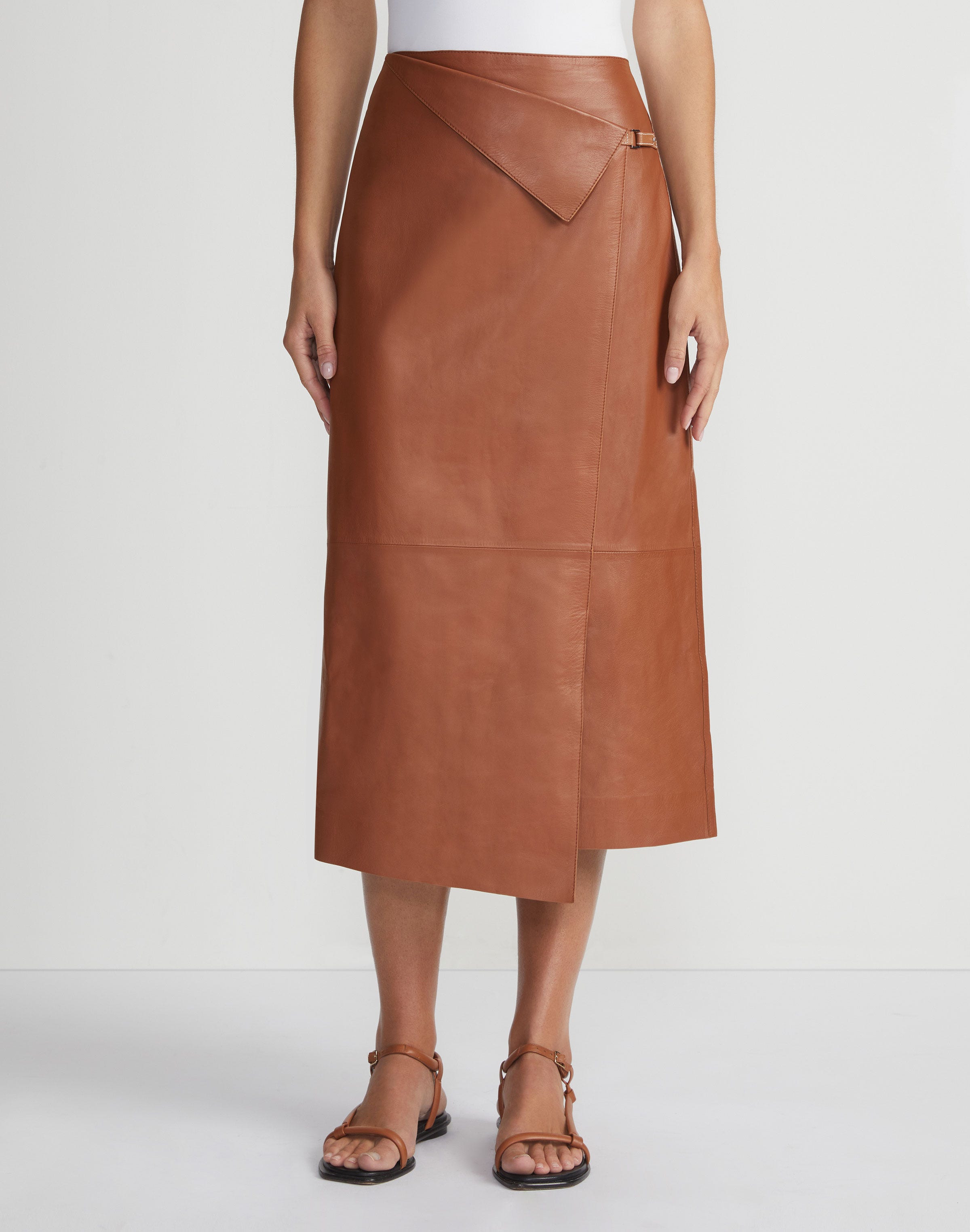 Nappa Lambskin Leather Asymmetric Panel Skirt