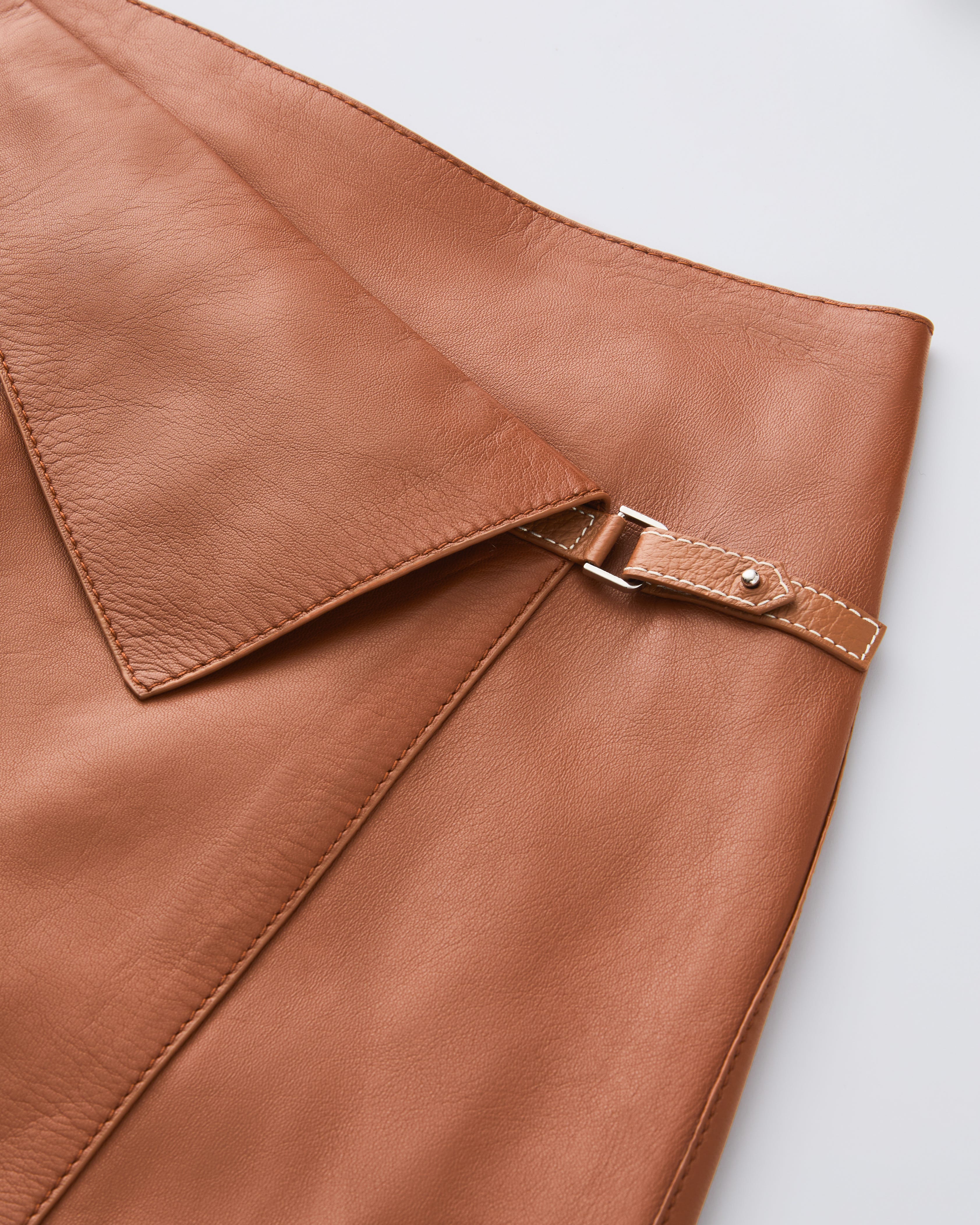 Nappa Lambskin Leather Asymmetric Panel Skirt