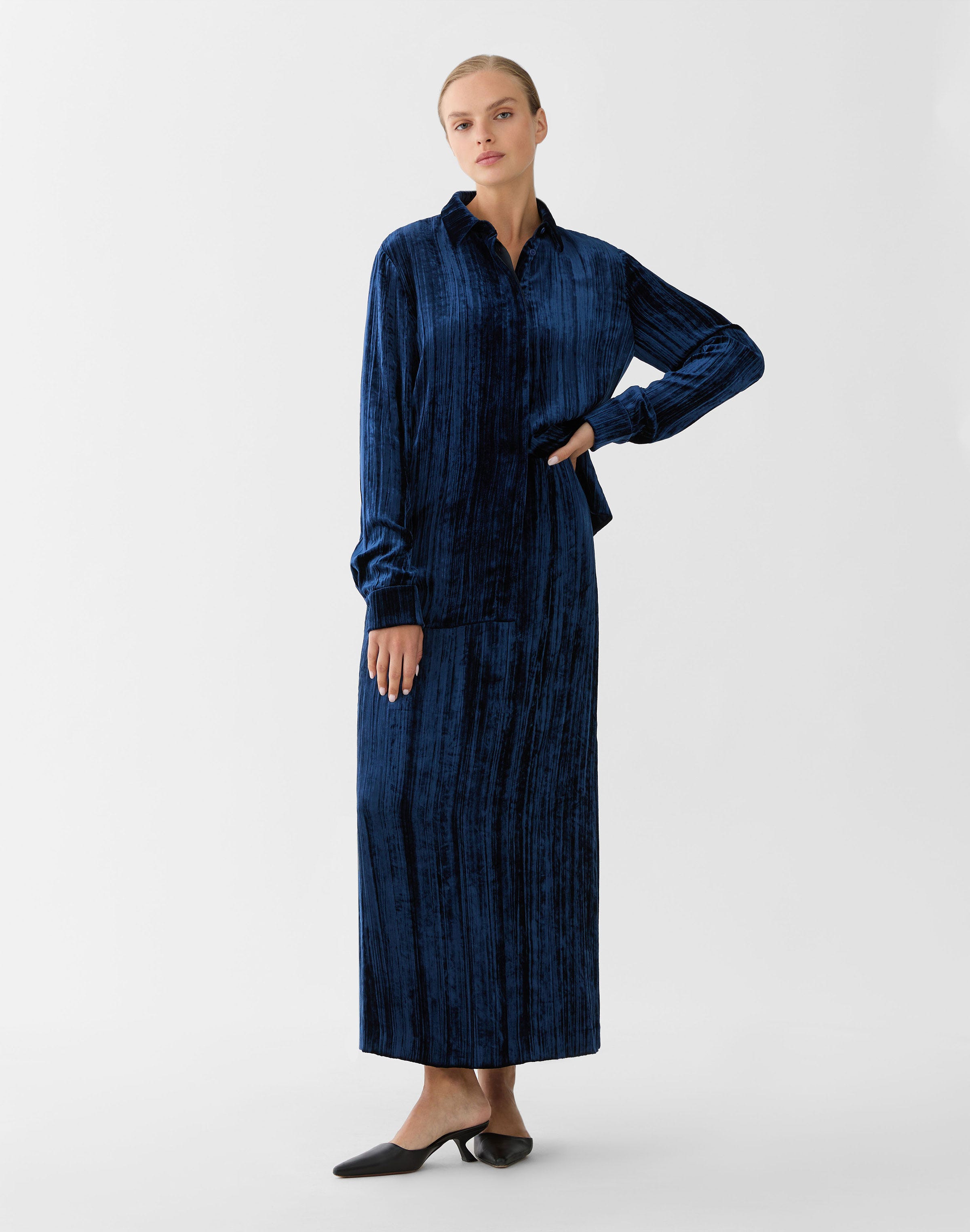 Velvet Plissé Midi Skirt