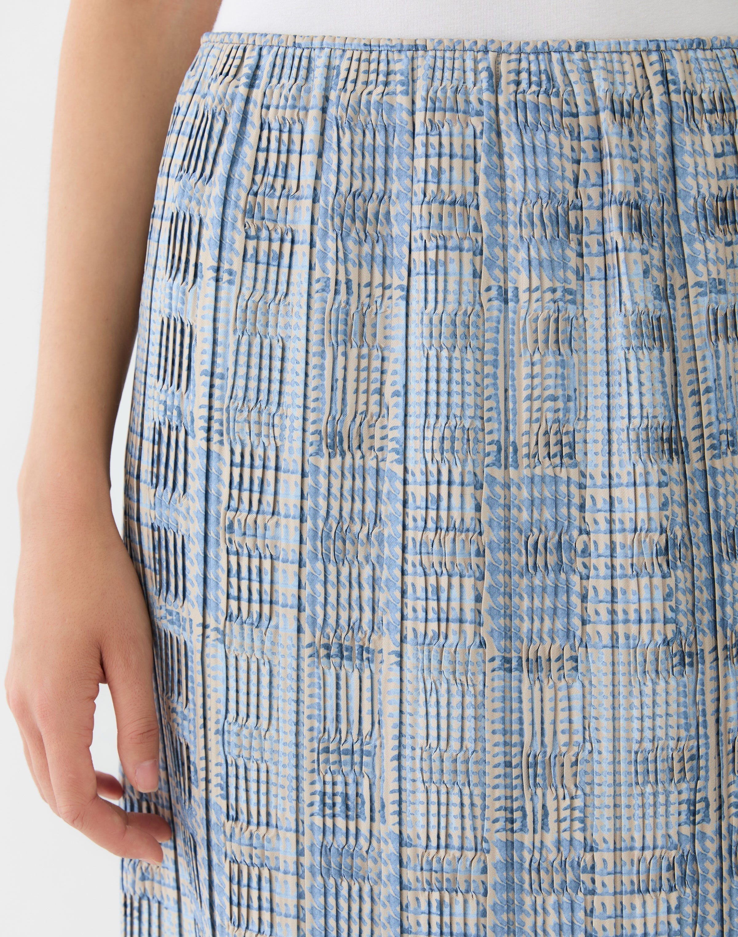 Glen Plaid Print Twill Plissé Skirt