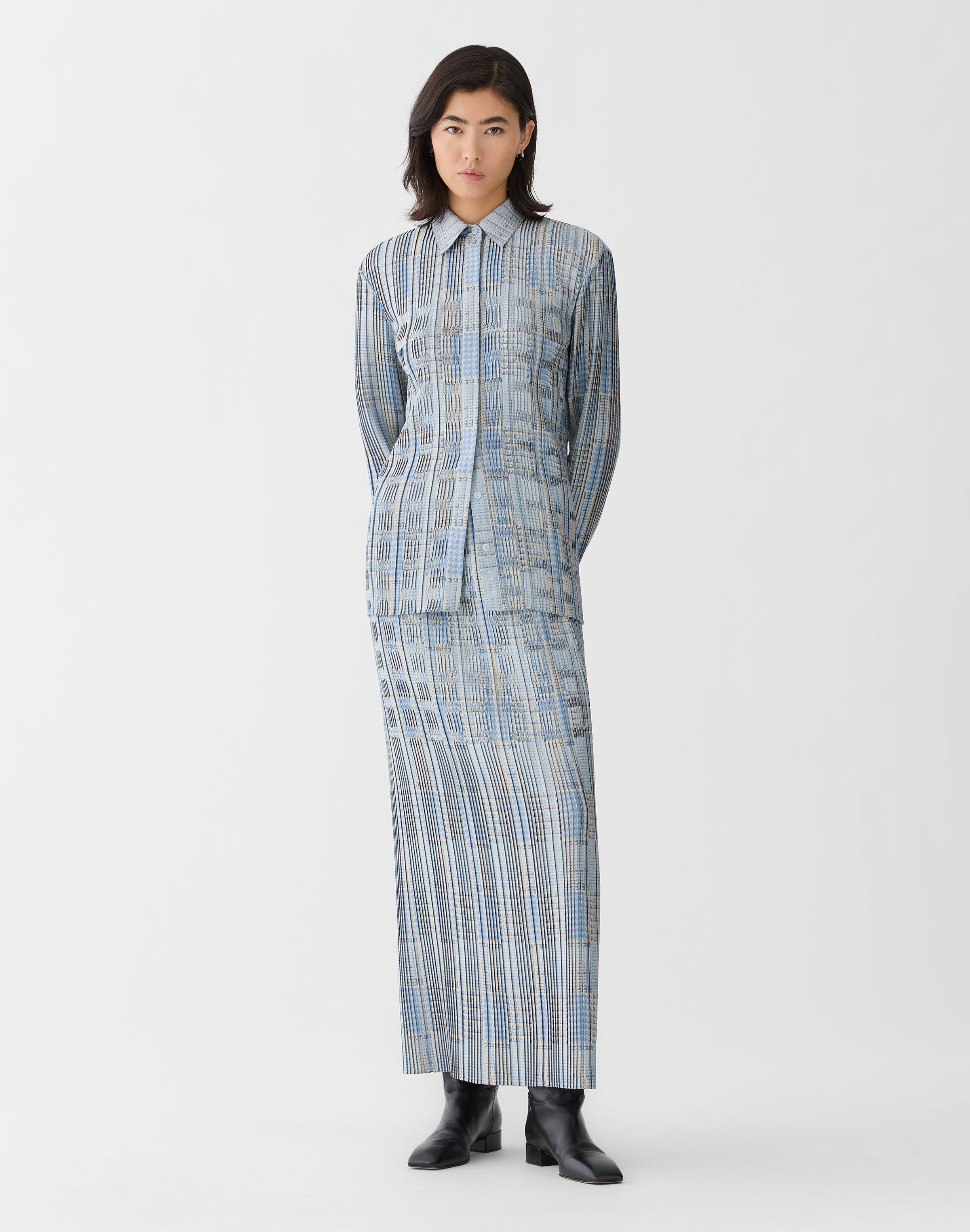 Glen Plaid Print Twill Plissé Skirt