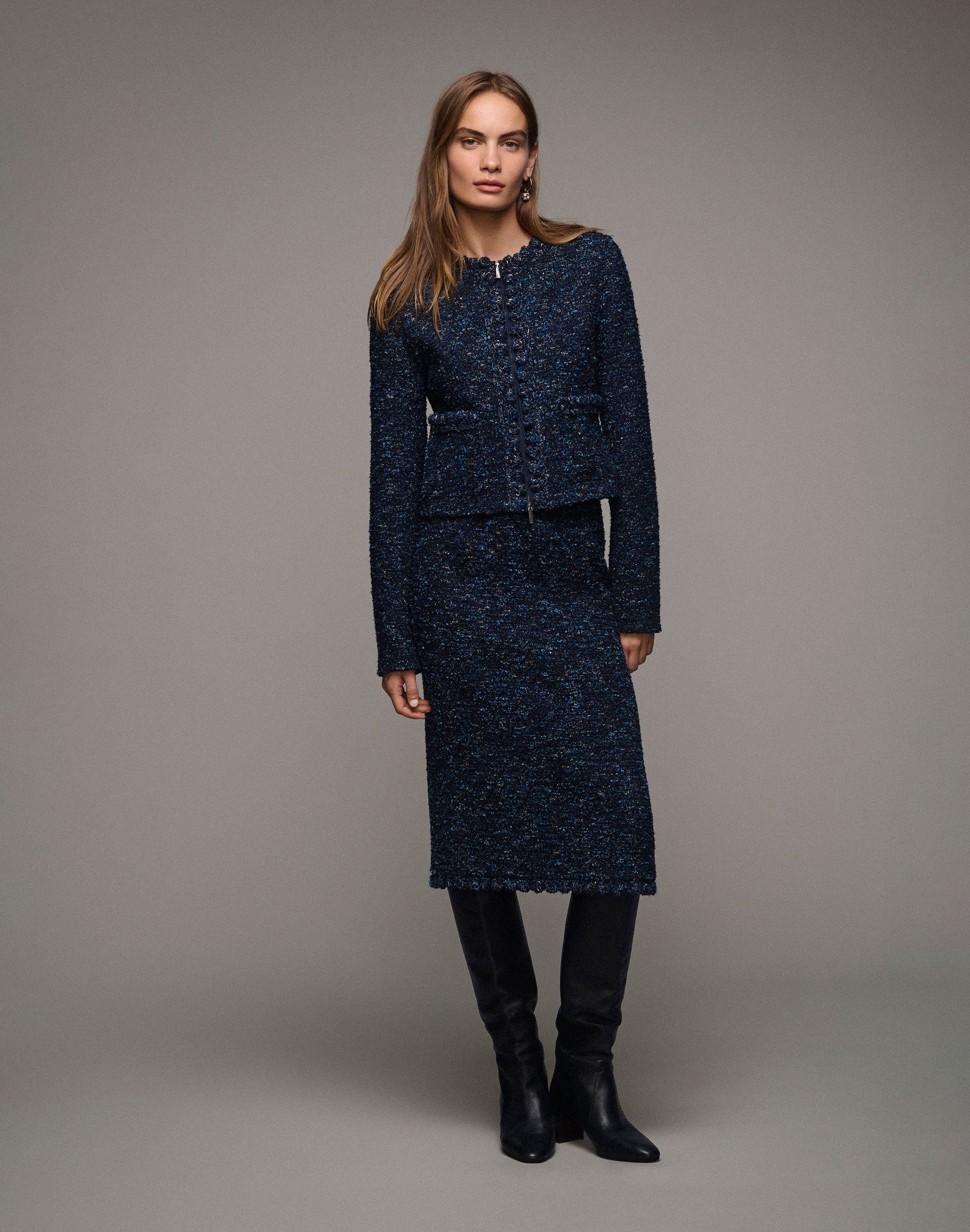 Cosmos Bouclé Tweed Crochet Trim Skirt