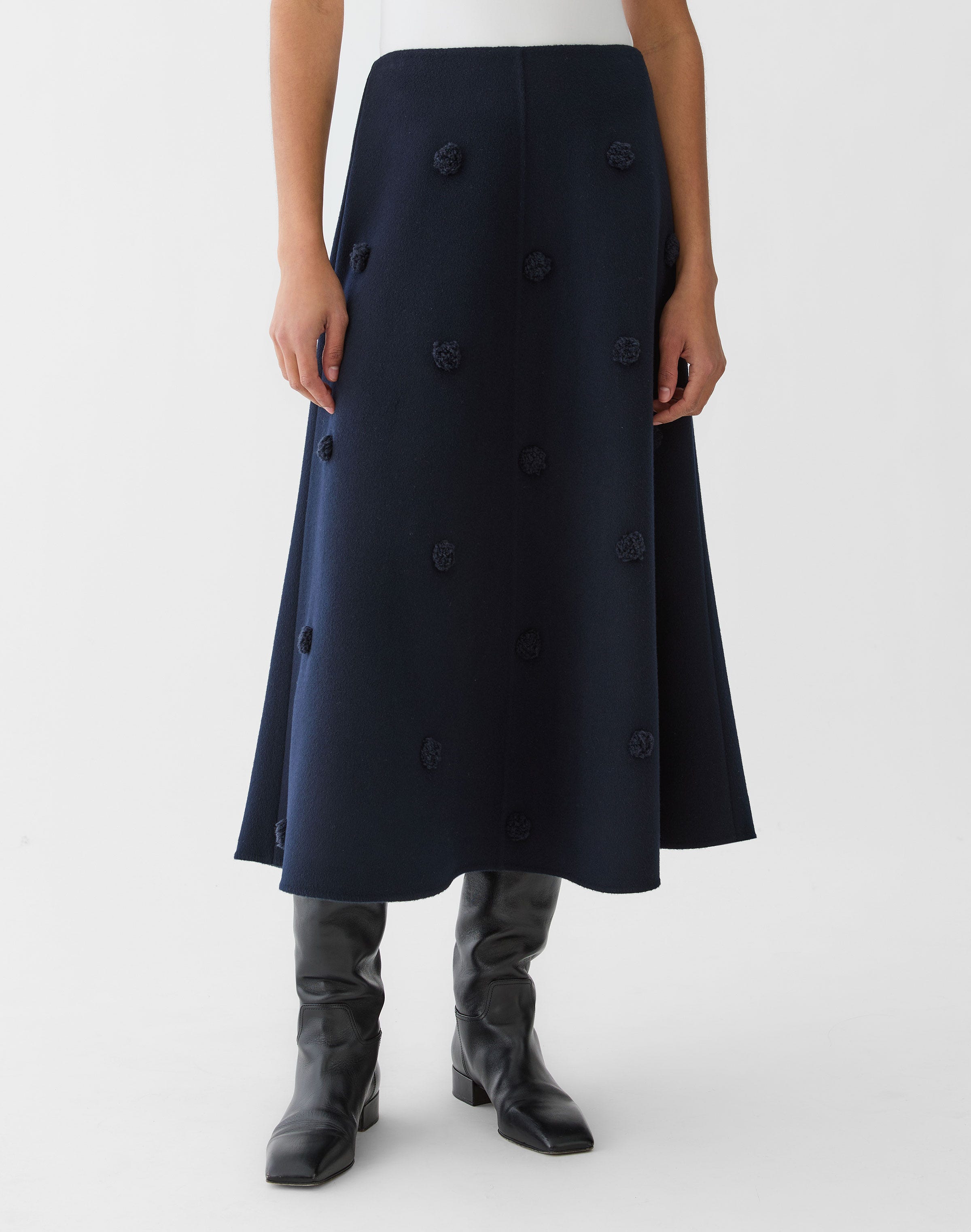 Wool-Cashmere Double Face Embellished Polka Dot Skirt