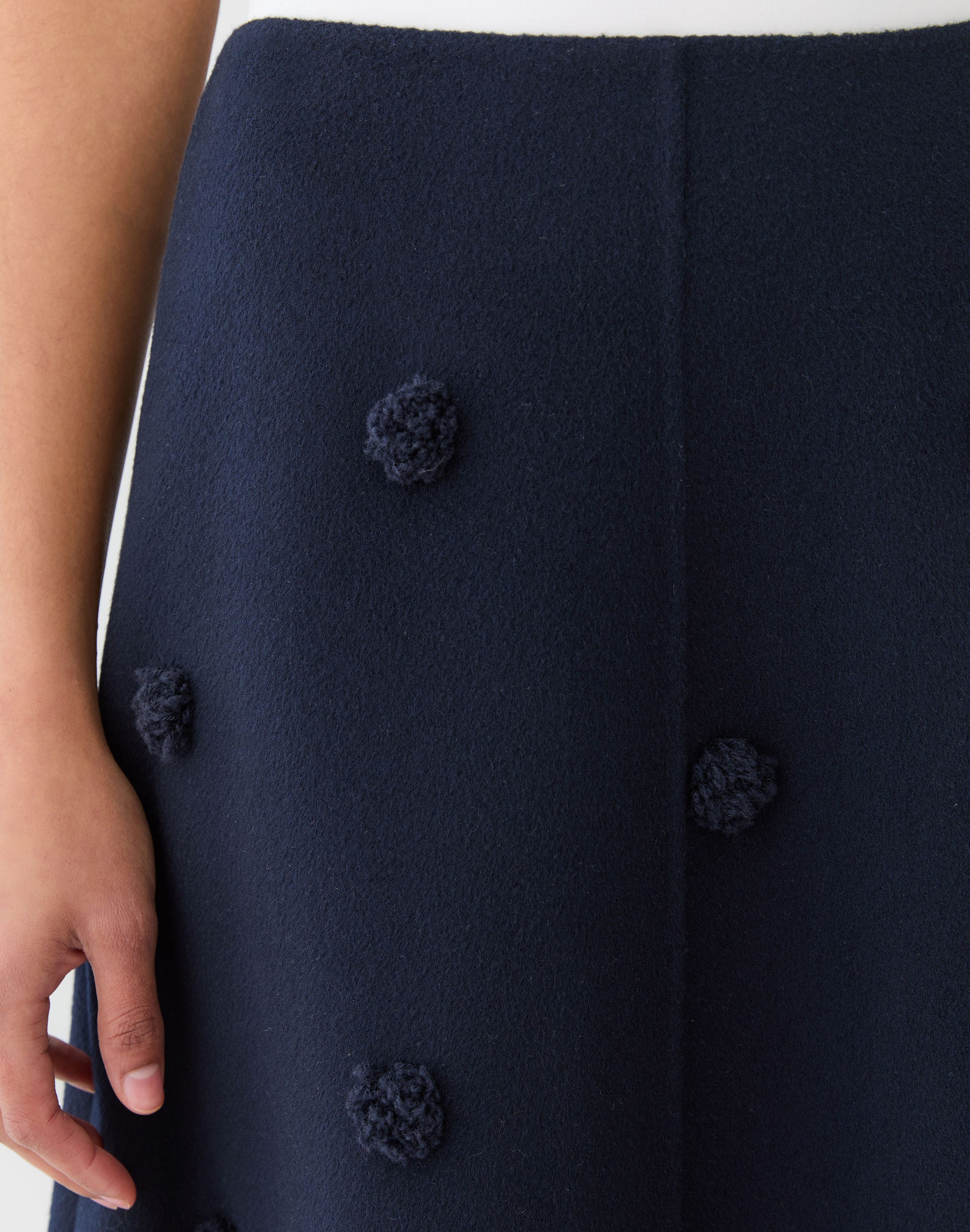 Wool-Cashmere Double Face Embellished Polka Dot Skirt