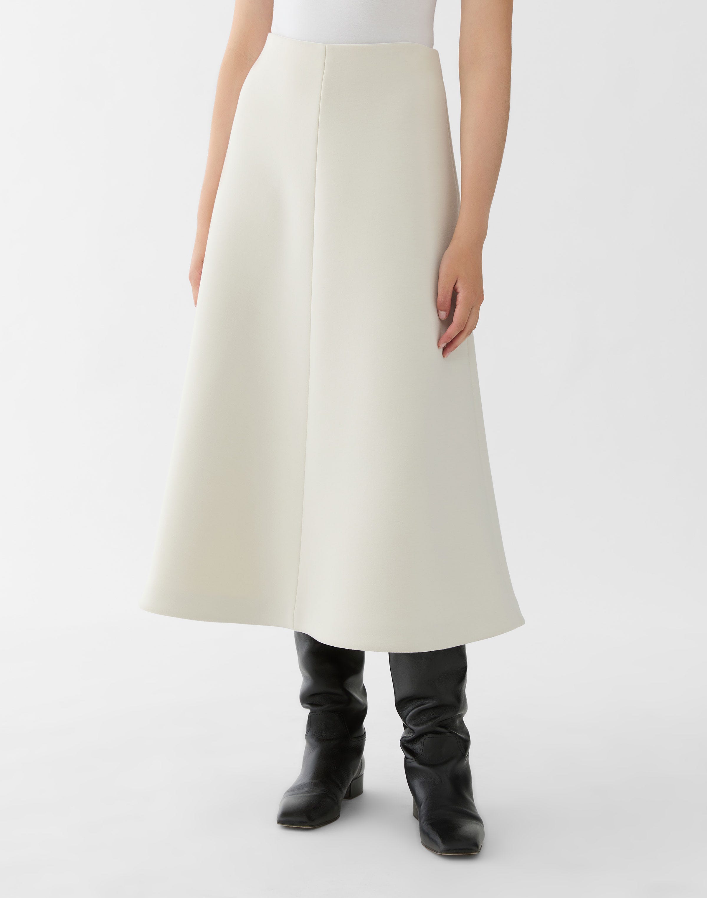 Structured Scuba Flared Midi Skirt