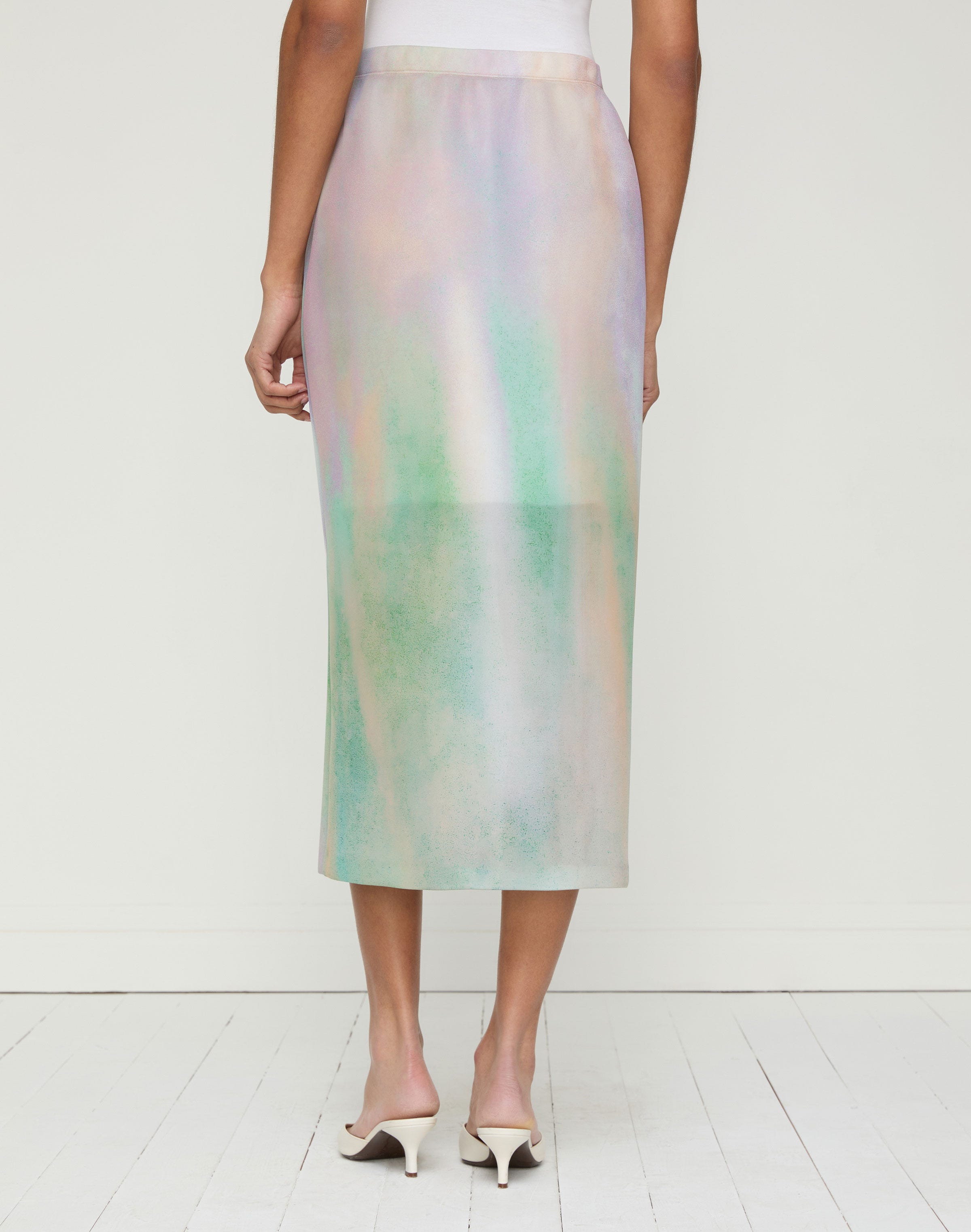 Aurora Print Neoprene Straight Midi Skirt