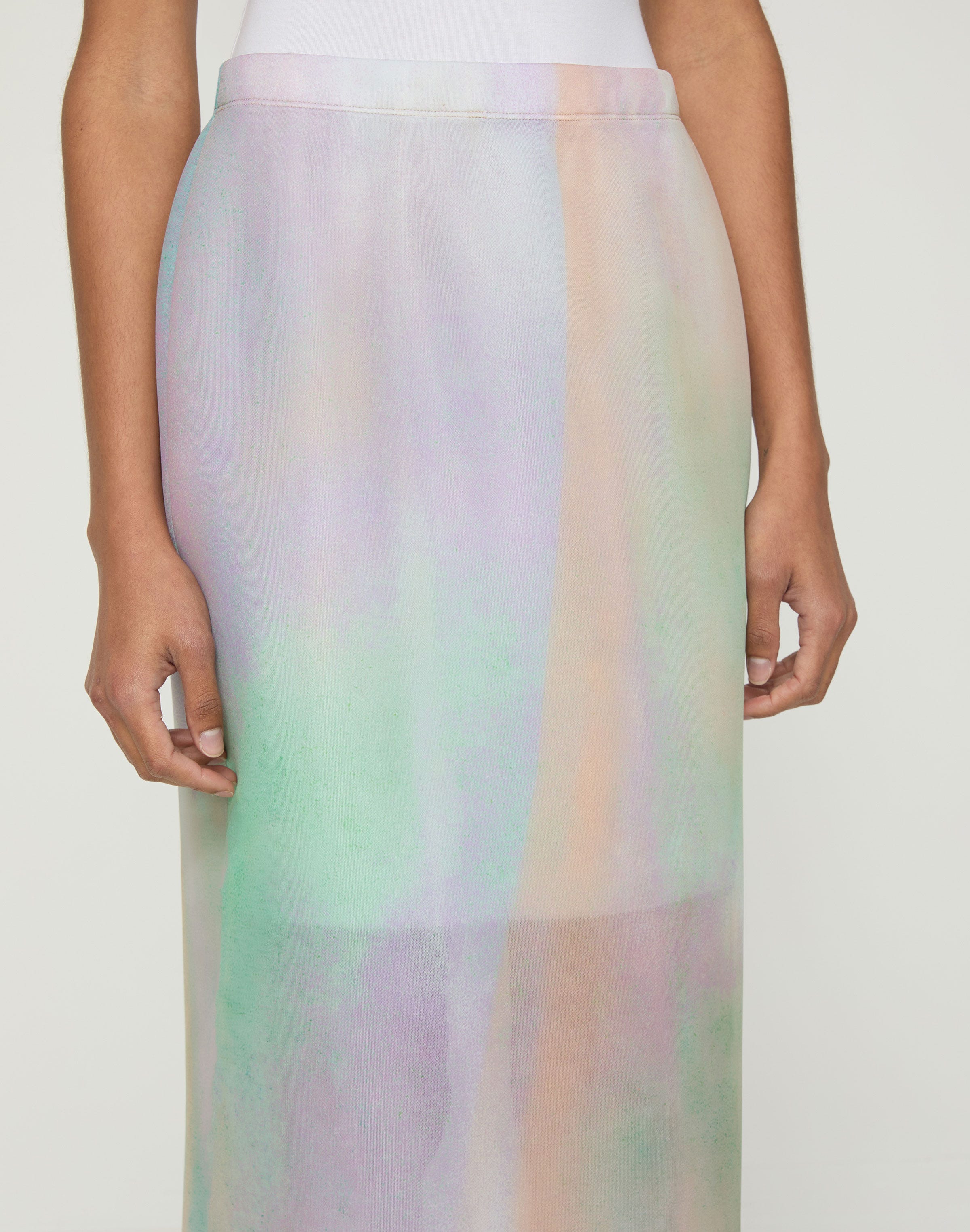 Aurora Print Neoprene Straight Midi Skirt
