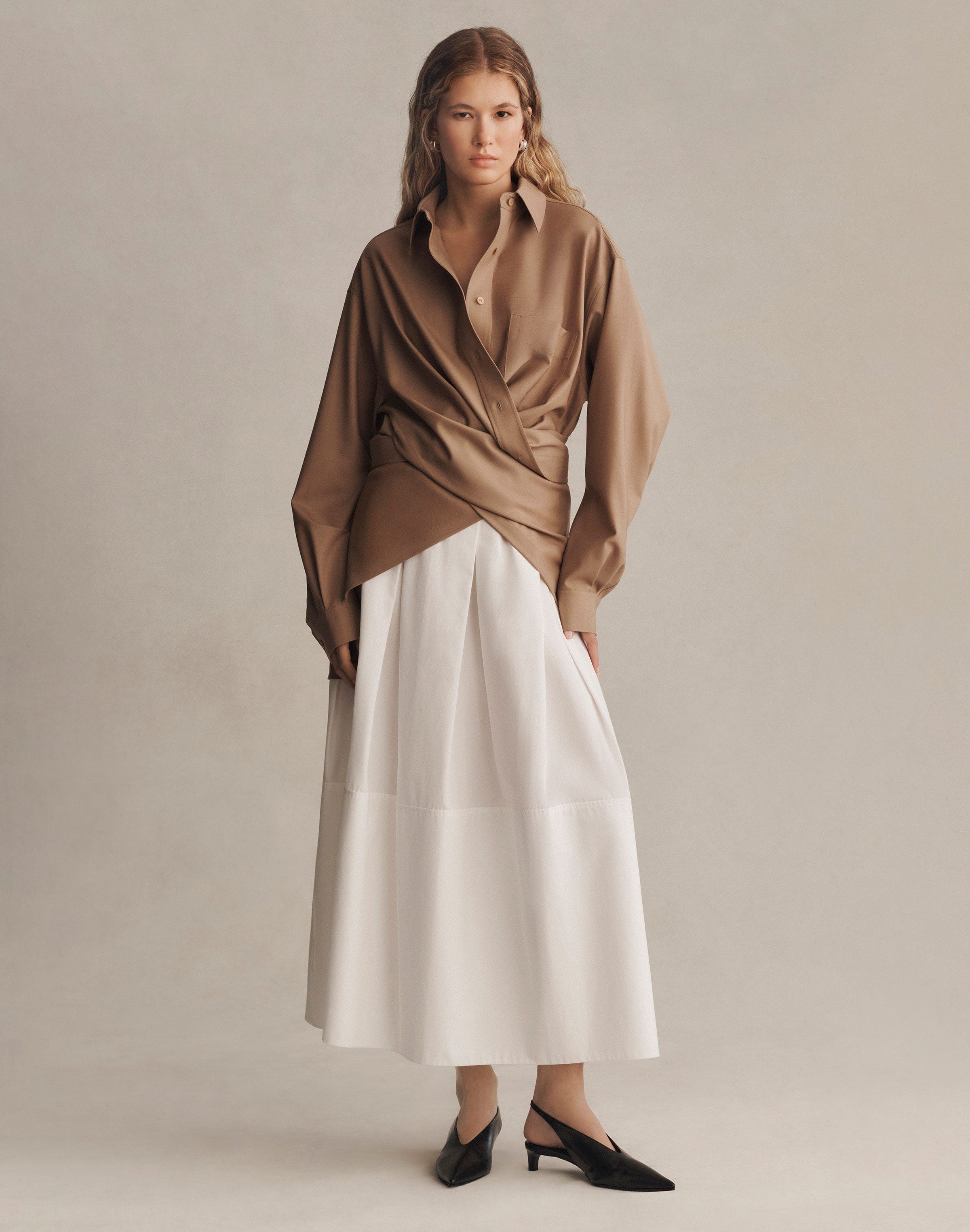 Organic Cotton Poplin A-Line Midi Skirt
