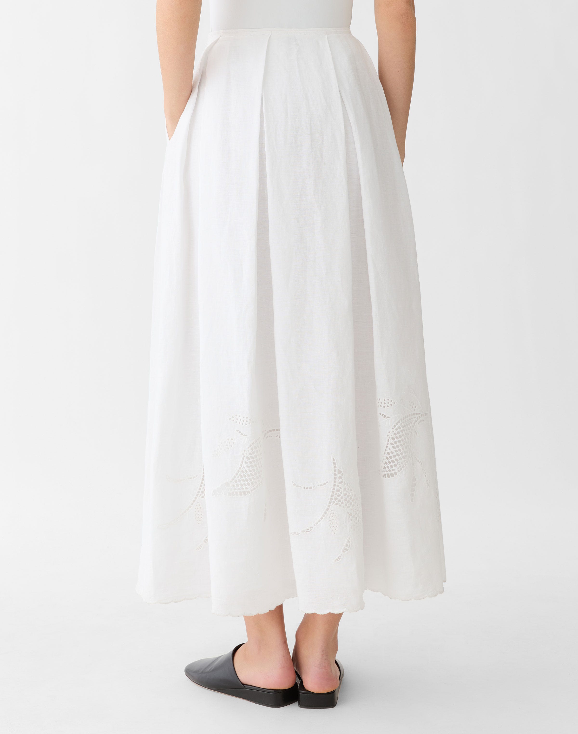 Organic Linen Embroidered Cutout Maxi Skirt
